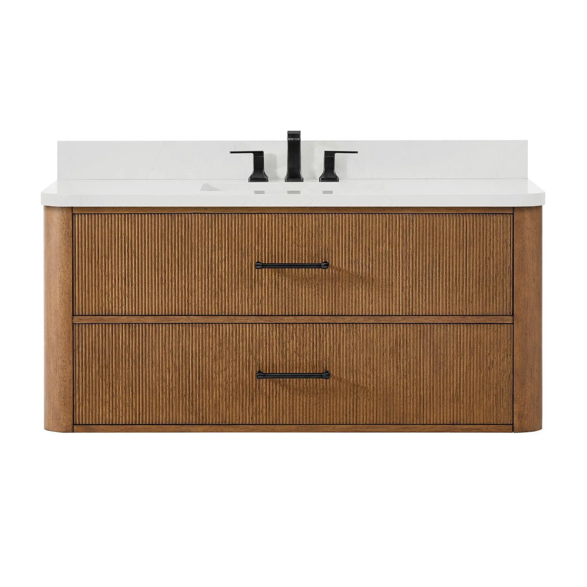 48" Francesca Single Wall Mounted Bathroom Vanity Toasted Walnut Matte Black Trim by wyndham View 6