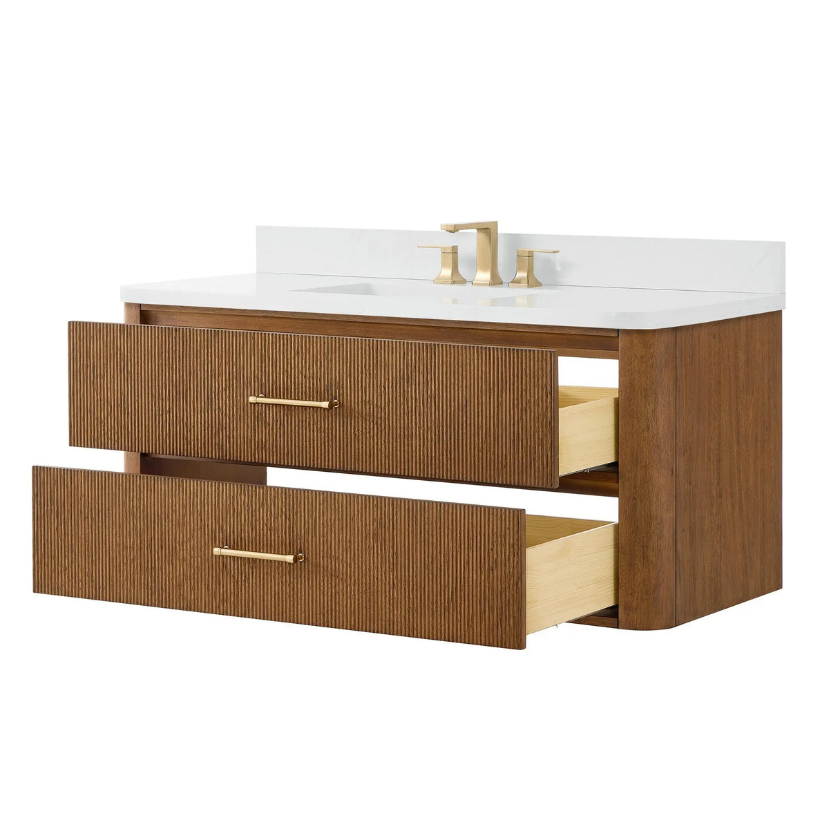48" Francesca Single Wall Mounted Bathroom Vanity Toasted Walnut Satin Bronze Trim by wyndham View 8