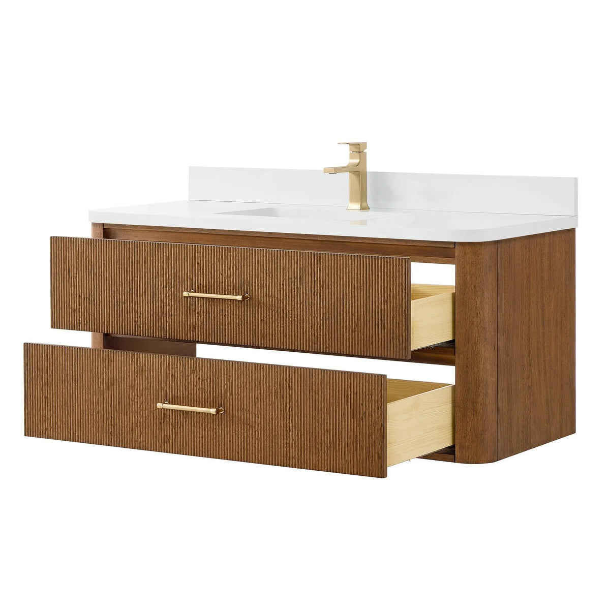 48" Francesca Single Wall Mounted Bathroom Vanity Toasted Walnut Satin Bronze Trim by wyndham View 13