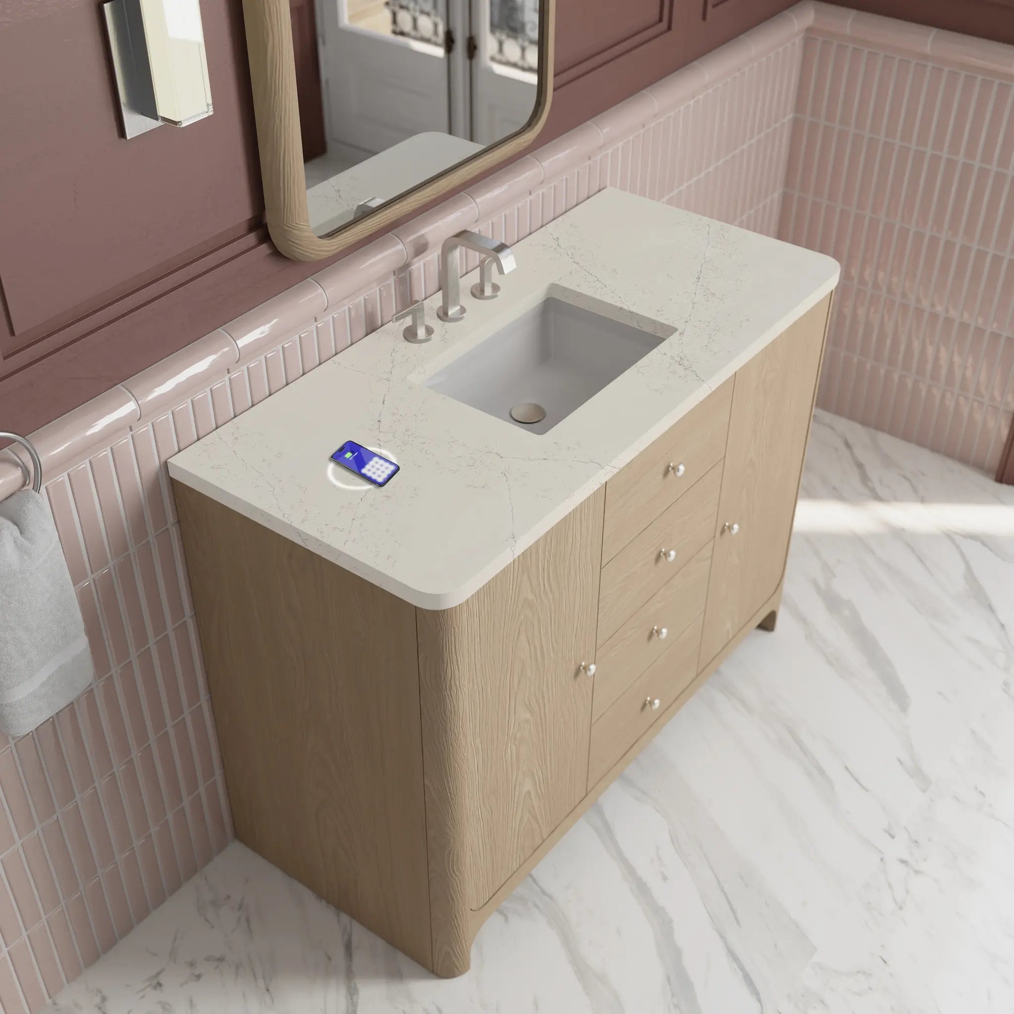 48 Gracyn Single Vanity In Coastal Driftwood Power Enabled Siberian Silestone 8 Widespread 7
