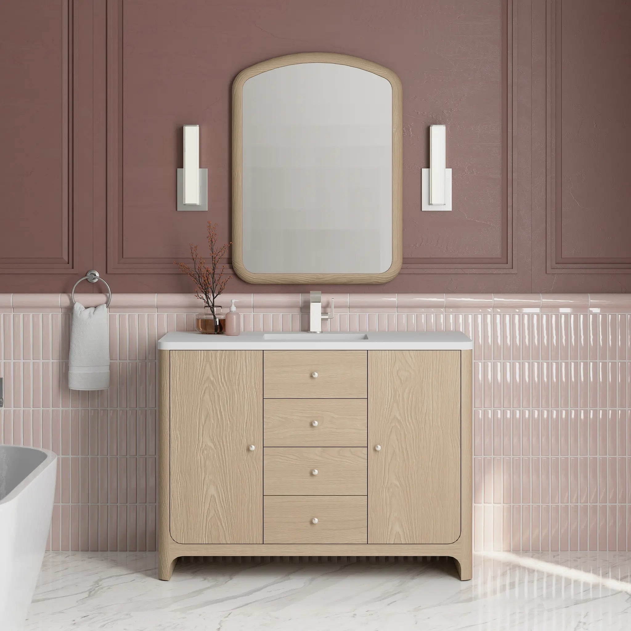 48 Gracyn Single Vanity In Coastal Driftwood Standard White Zeus Silestone Single Hole 3