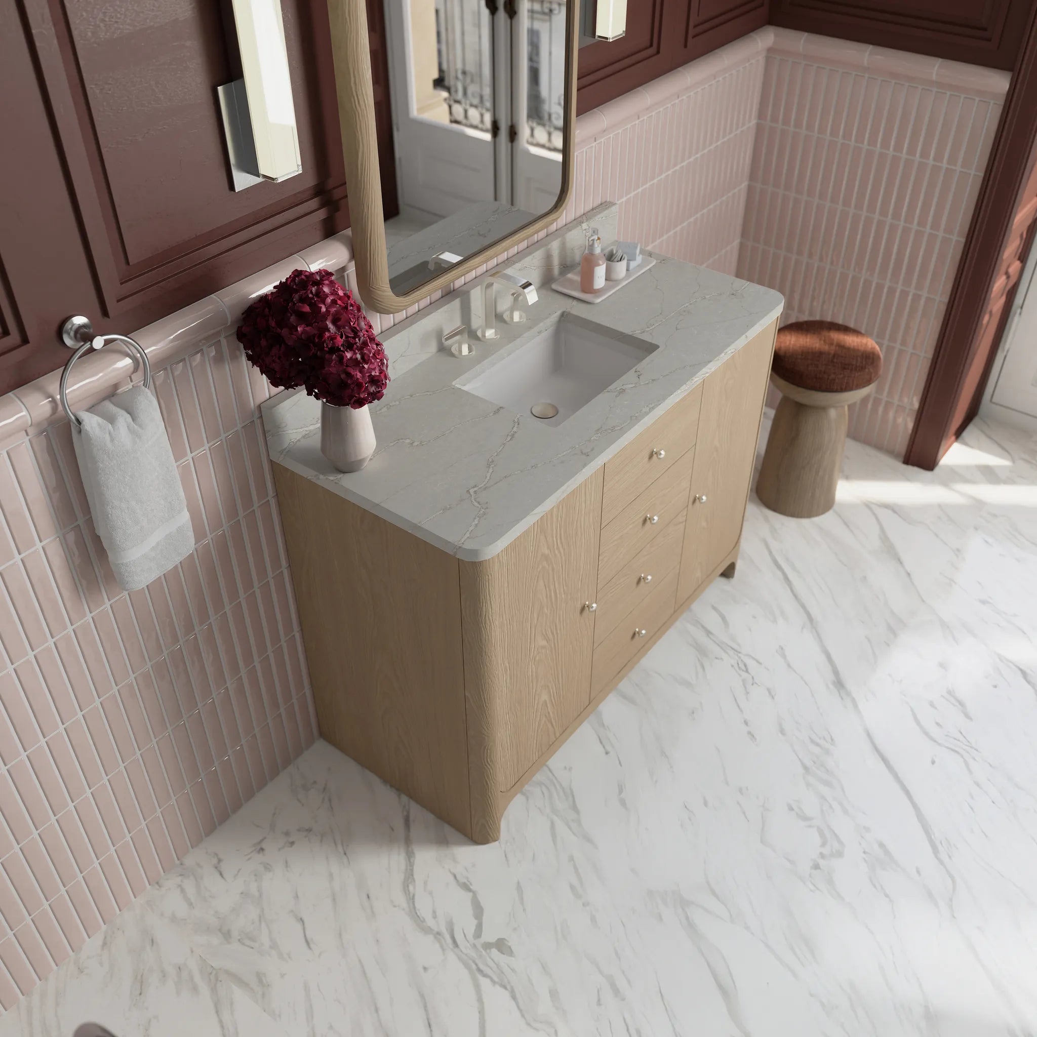 48" Gracyn Single Vanity in Coastal Driftwood-Victorian Silver Silestone-8" Widespread image 3