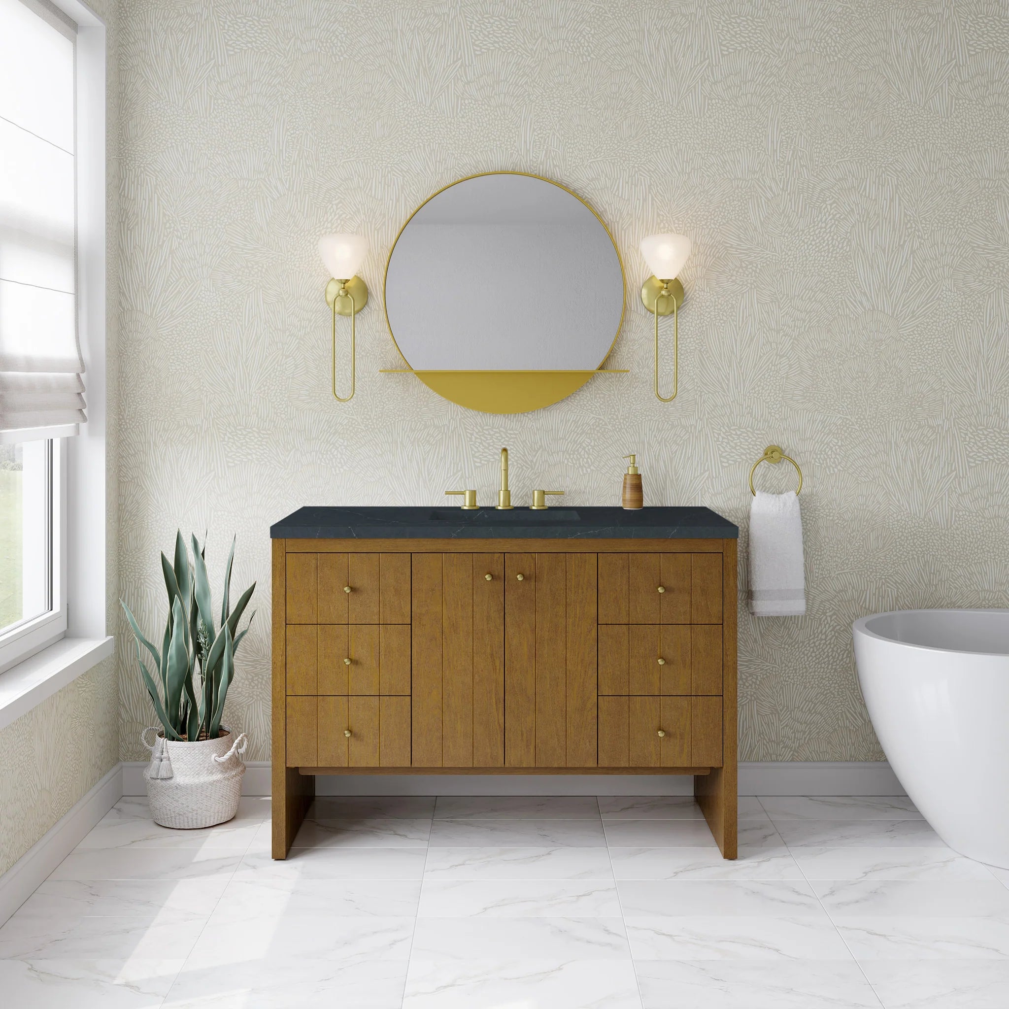 48" Hudson Single Vanity in Honey Oak by James Martin Vanities-Charcoal Soapstone Silestone 1