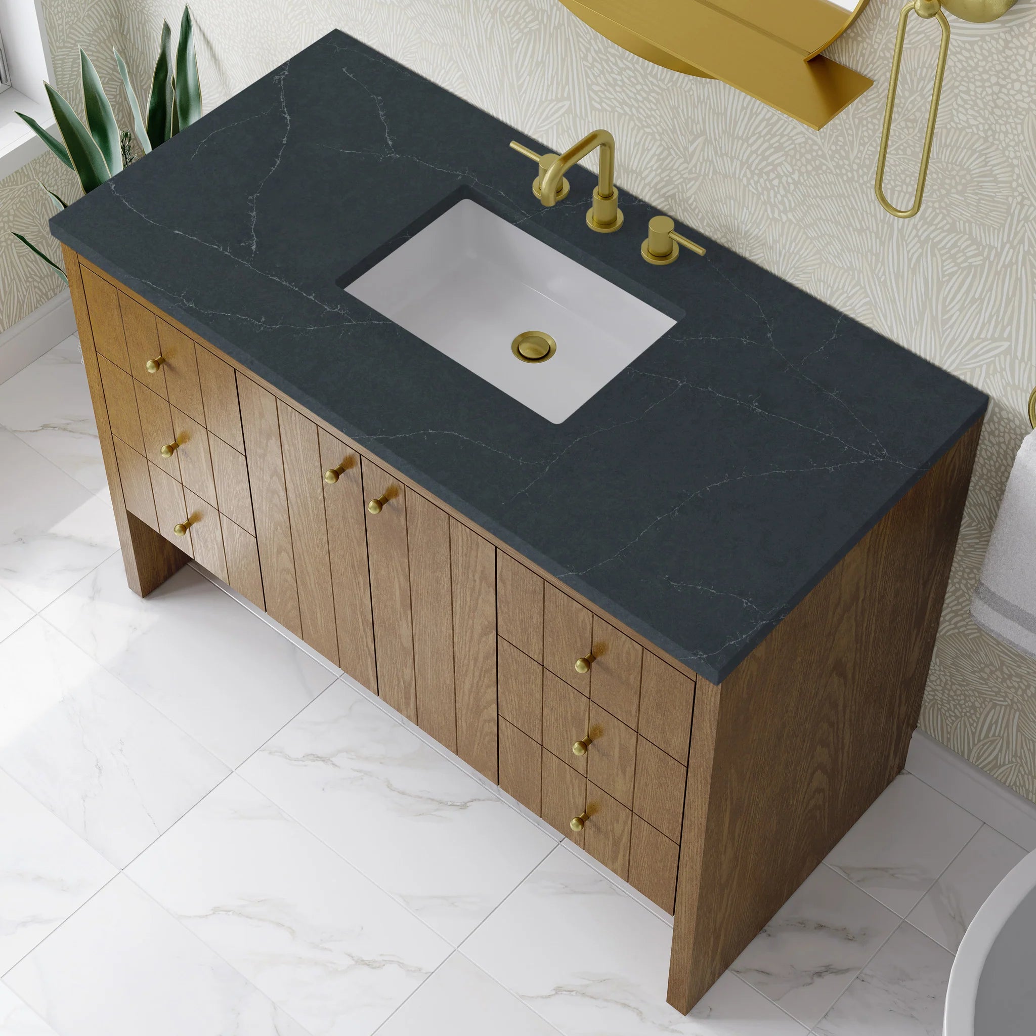 48" Hudson Single Vanity in Honey Oak by James Martin Vanities-Charcoal Soapstone Silestone 6