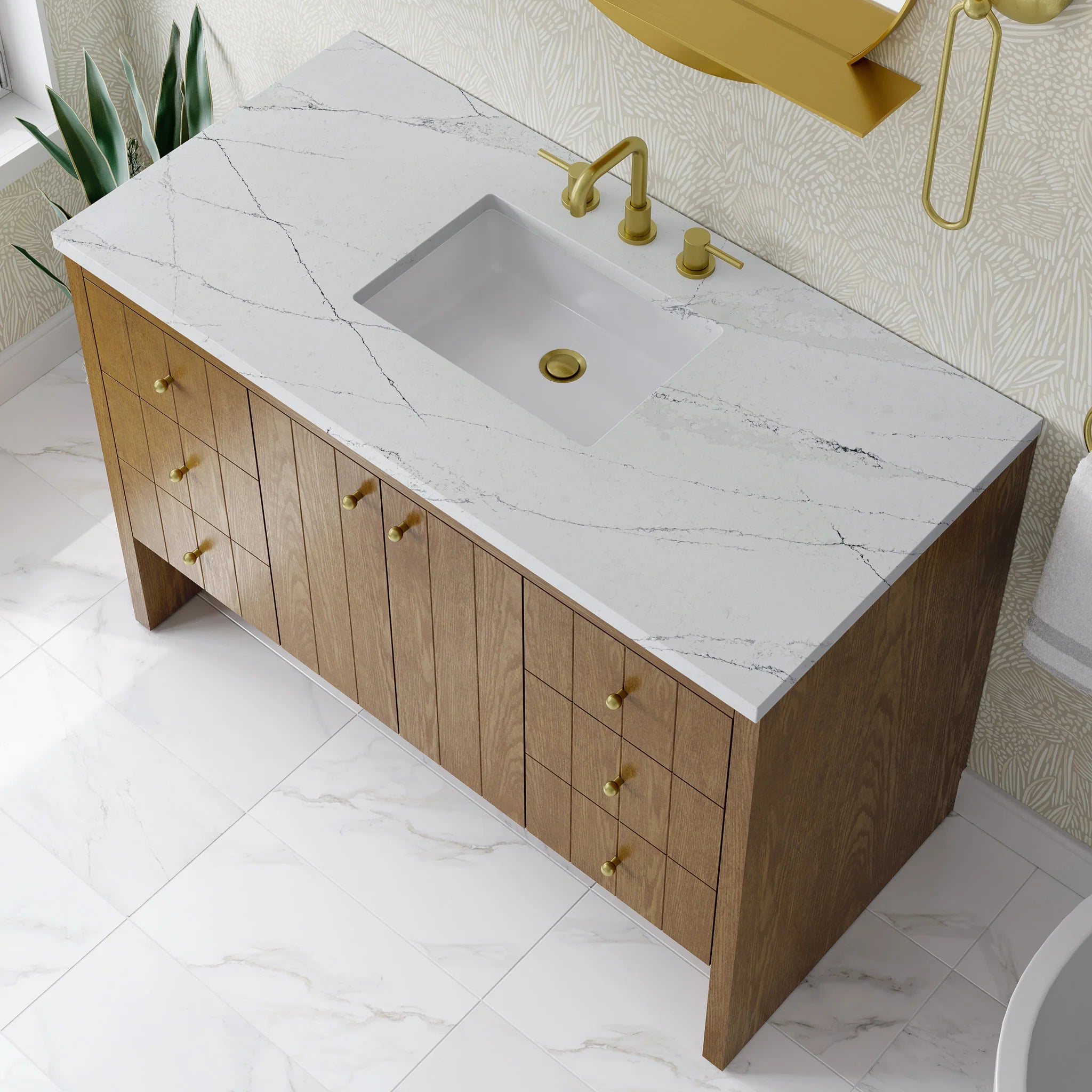 48" Hudson Single Vanity in Honey Oak by James Martin Vanities-Ethereal Noctis Silestone 6