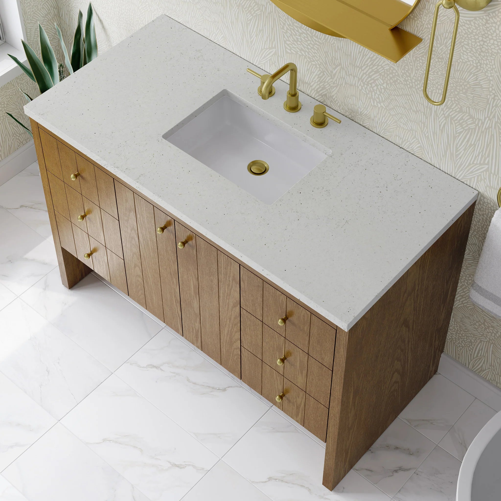 48" Hudson Single Vanity in Honey Oak by James Martin Vanities-Lime Delight Silestone 6