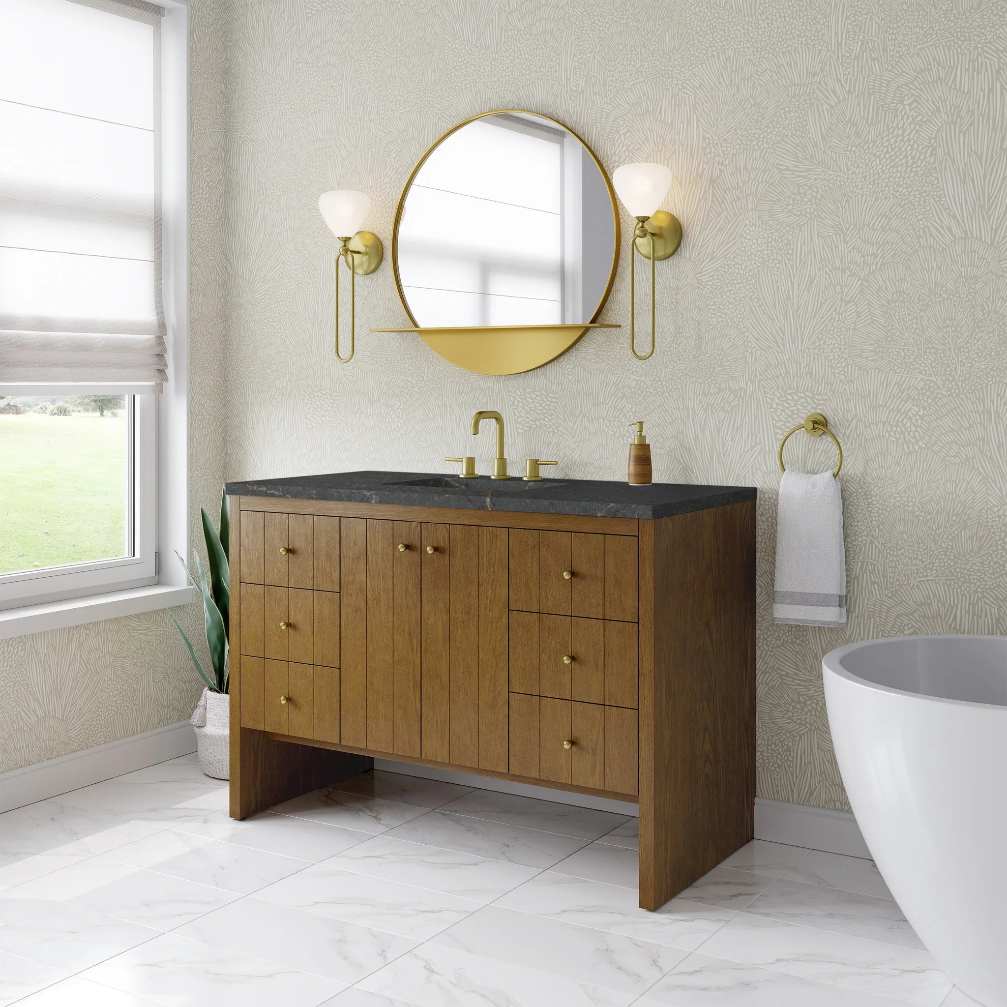 48" Hudson Single Vanity in Honey Oak by James Martin Vanities-Parisien Bleu Silestone 2