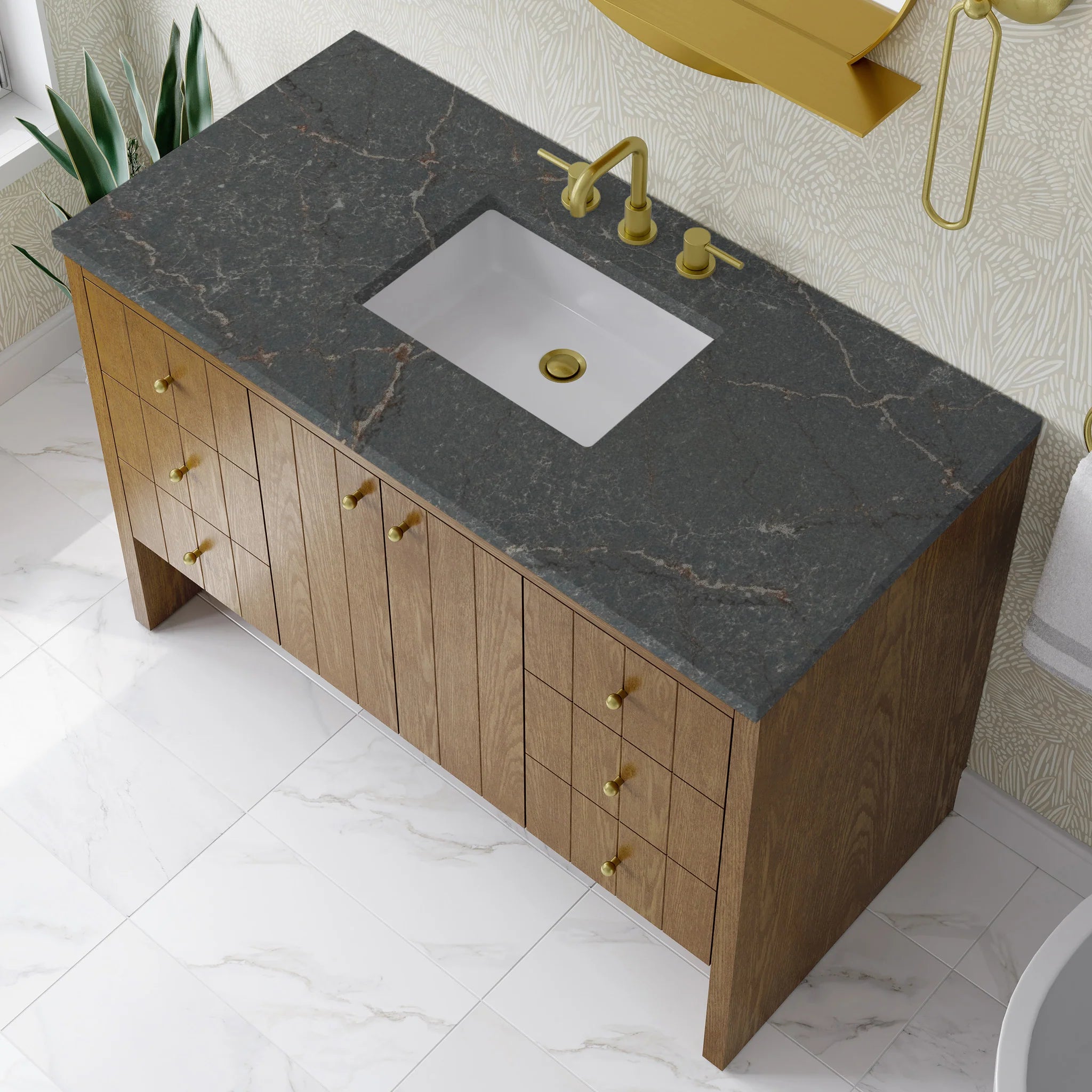 48" Hudson Single Vanity in Honey Oak by James Martin Vanities-Parisien Bleu Silestone 6