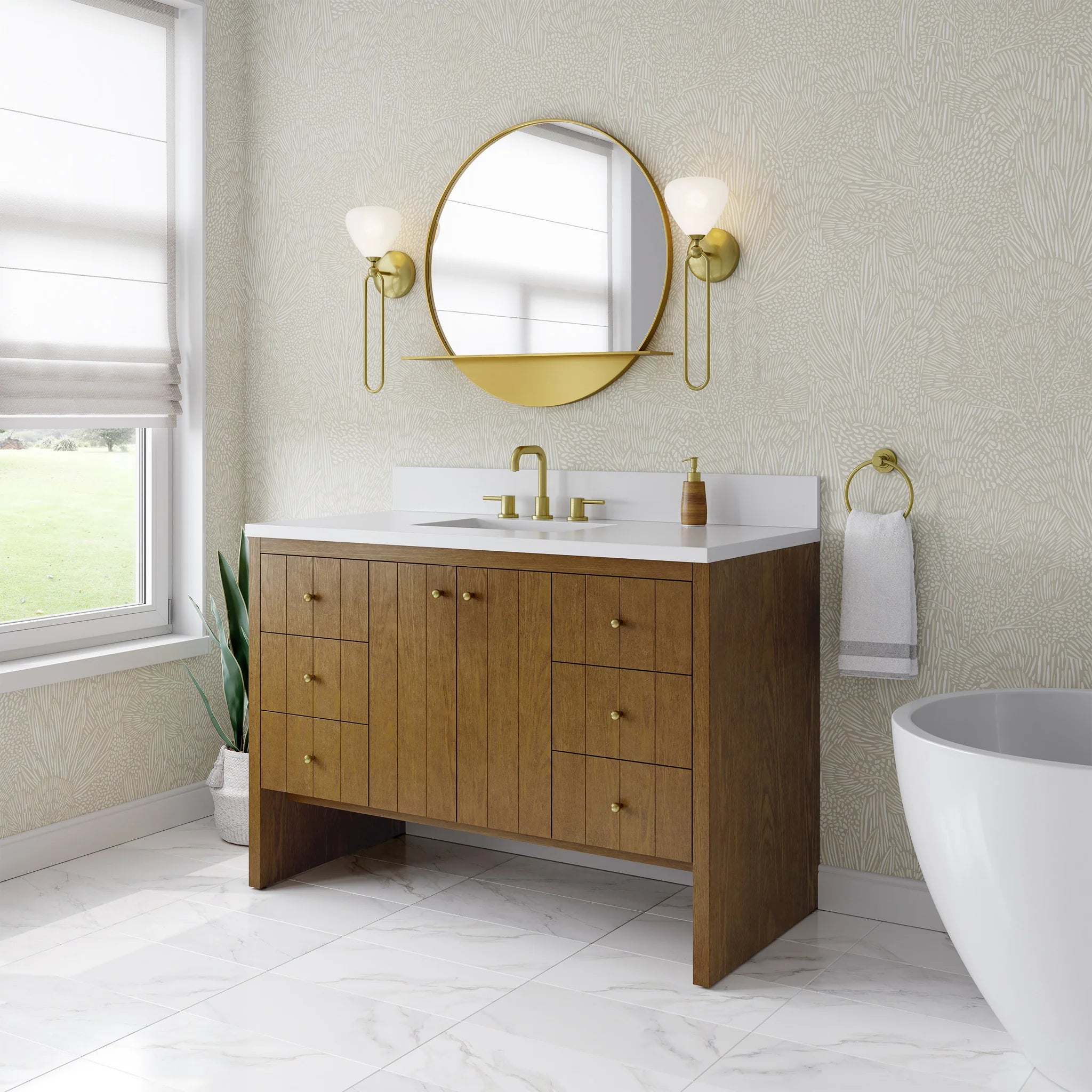 48" Hudson Single Vanity in Honey Oak by James Martin Vanities-White Zeus Silestone 5