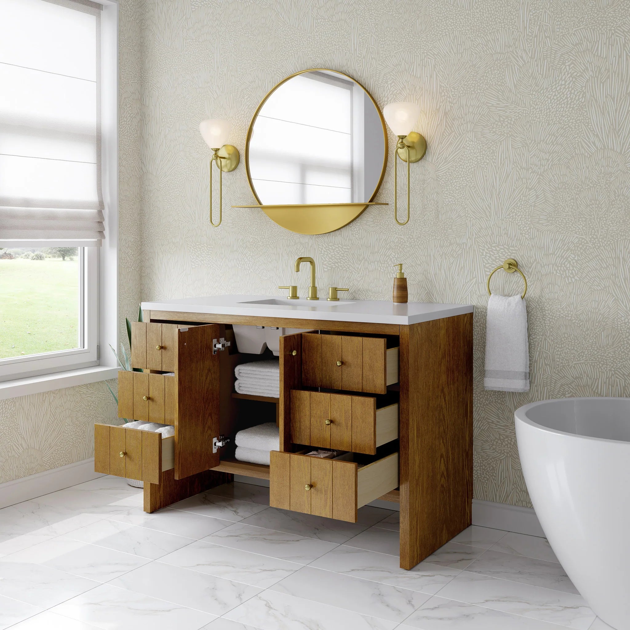 48" Hudson Single Vanity in Honey Oak by James Martin Vanities-White Zeus Silestone 7