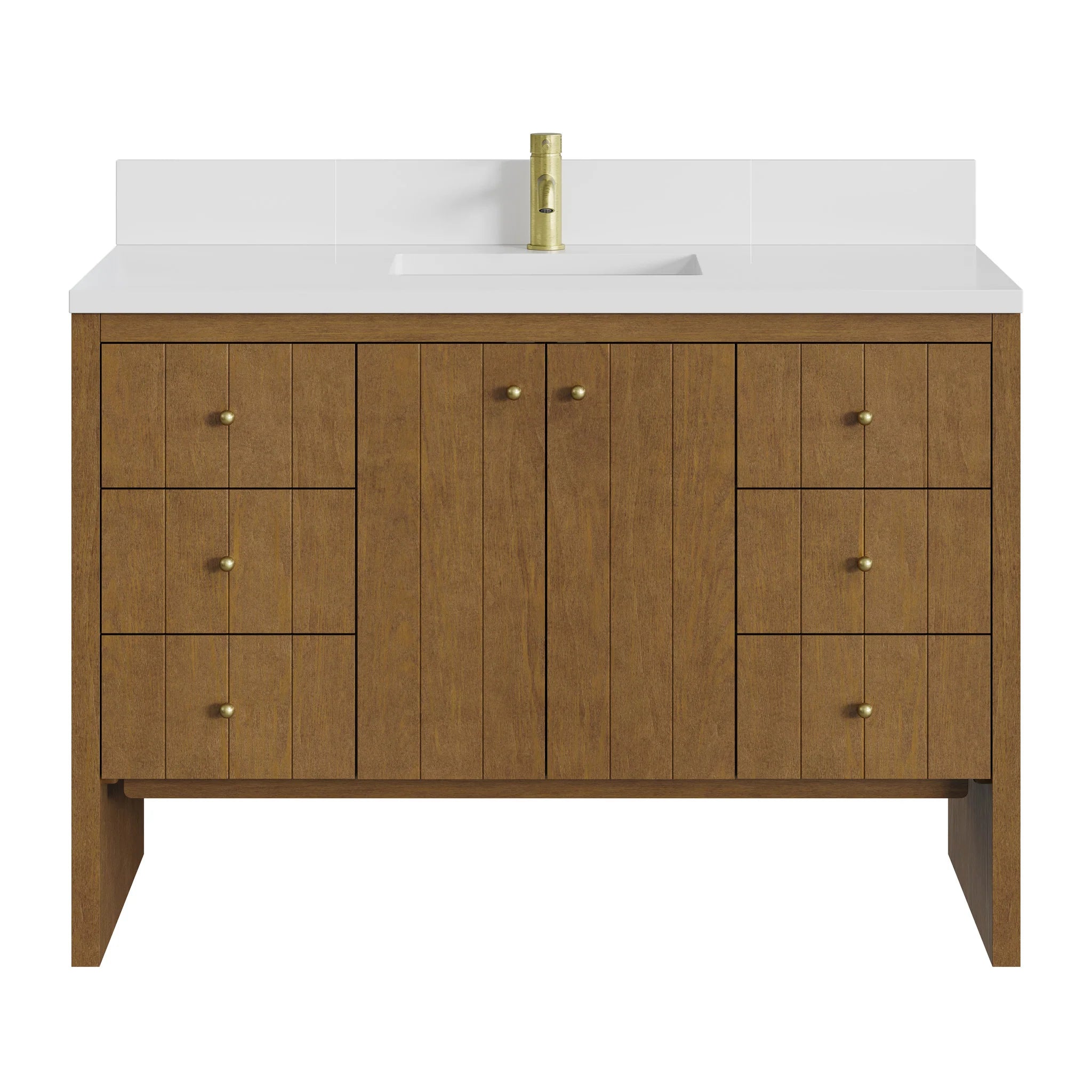 48" Hudson Single Vanity in Honey Oak by James Martin Vanities-White Zeus Silestone & Backsplash 1