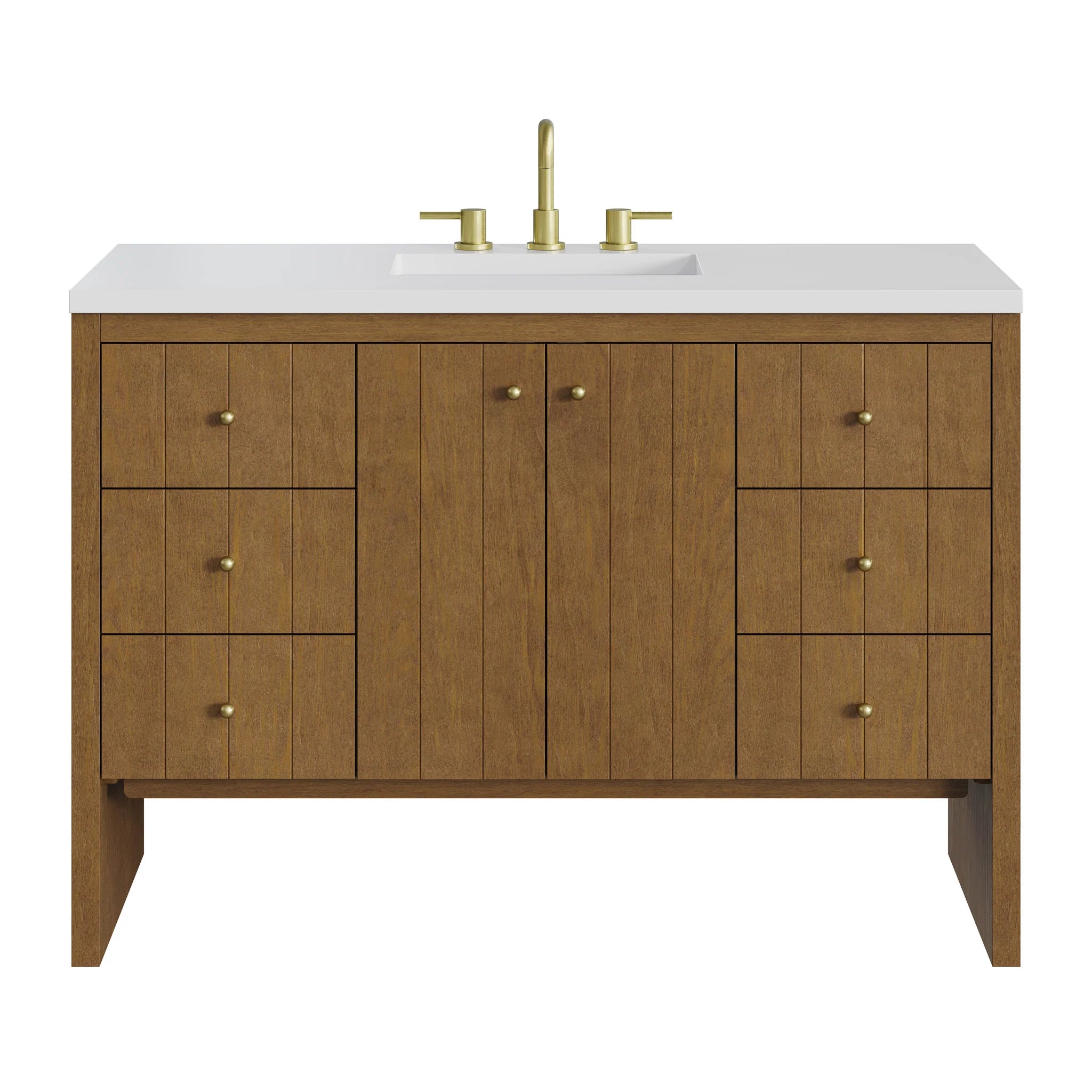 48" Hudson Single Vanity in Honey Oak by James Martin Vanities-White Zeus Silestone