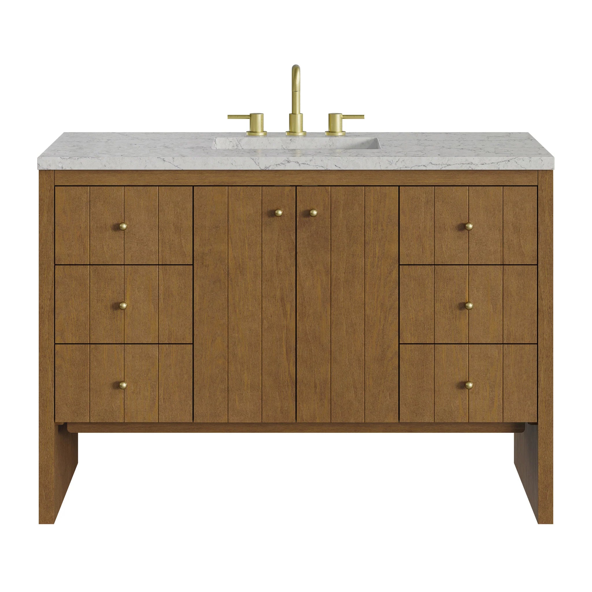 48" Hudson Single Vanity in Honey Oak w/FreePower Wireless Charger by James Martin Vanities-Eternal Jasmine Pearl Silestone