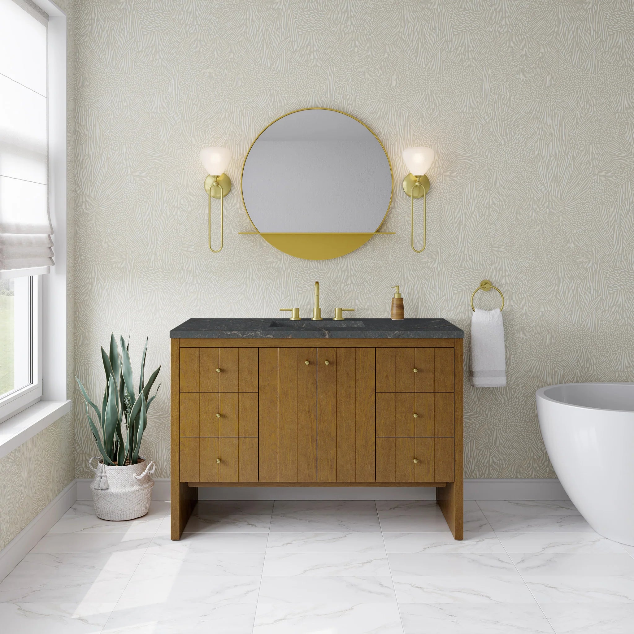 48" Hudson Single Vanity in Honey Oak w/FreePower Wireless Charger by James Martin Vanities-Parisien Bleu Silestone 1