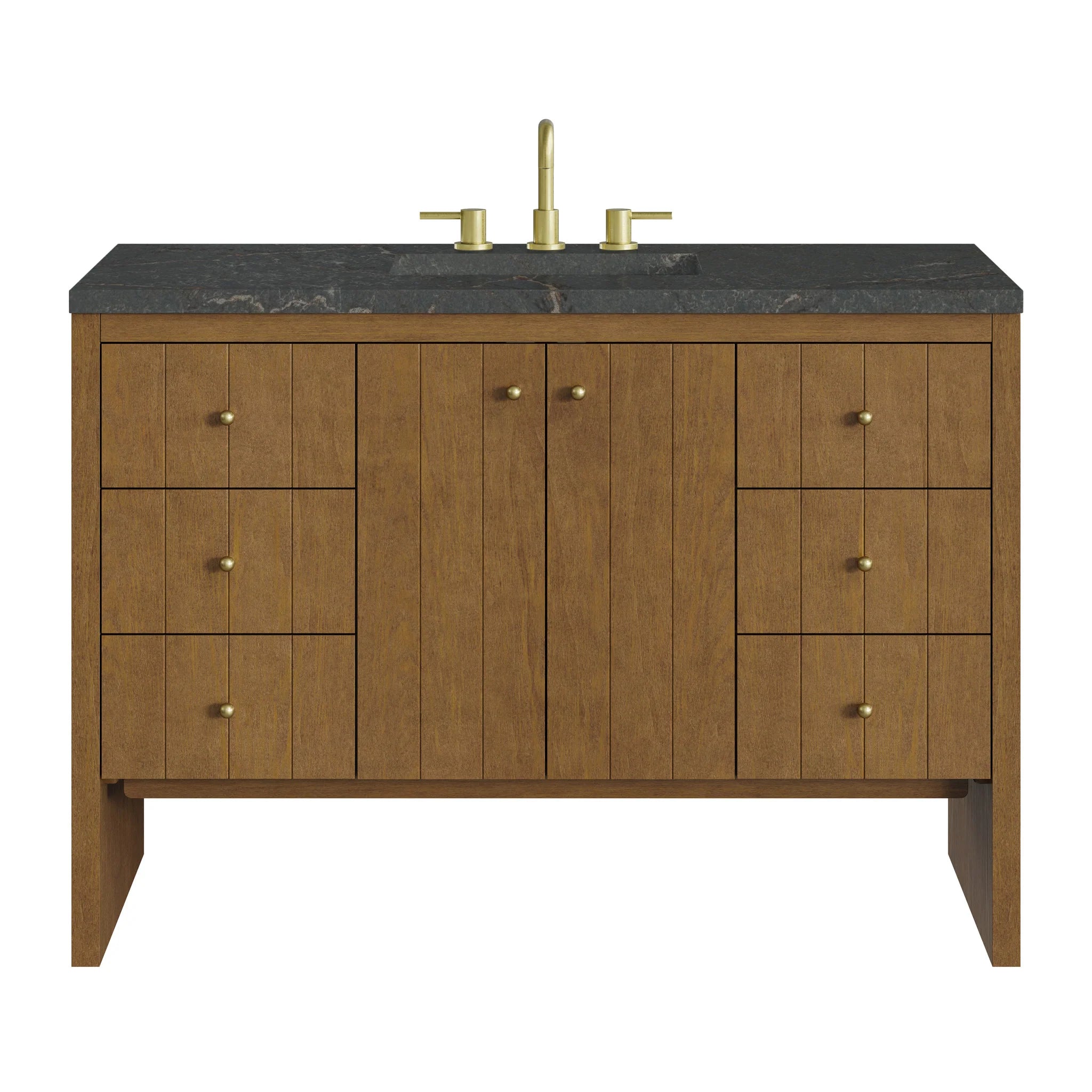 48" Hudson Single Vanity in Honey Oak w/FreePower Wireless Charger by James Martin Vanities-Parisien Bleu Silestone