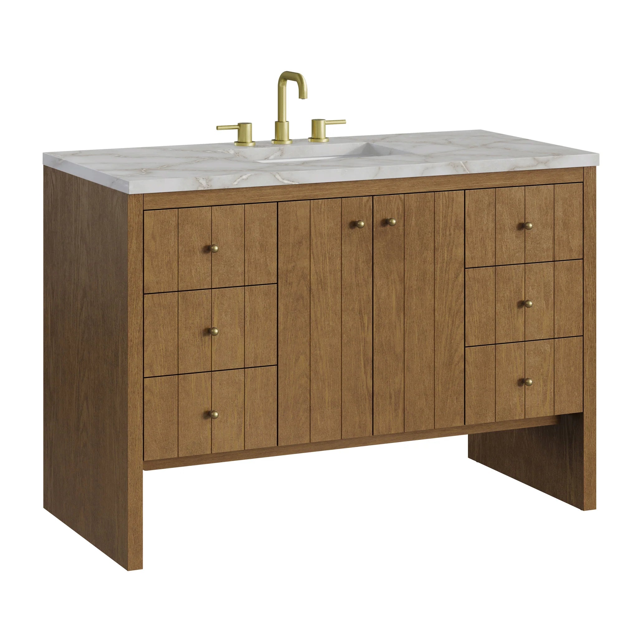 48" Hudson Single Vanity in Honey Oak w/FreePower Wireless Charger by James Martin Vanities-Victorian Silver Silestone 11