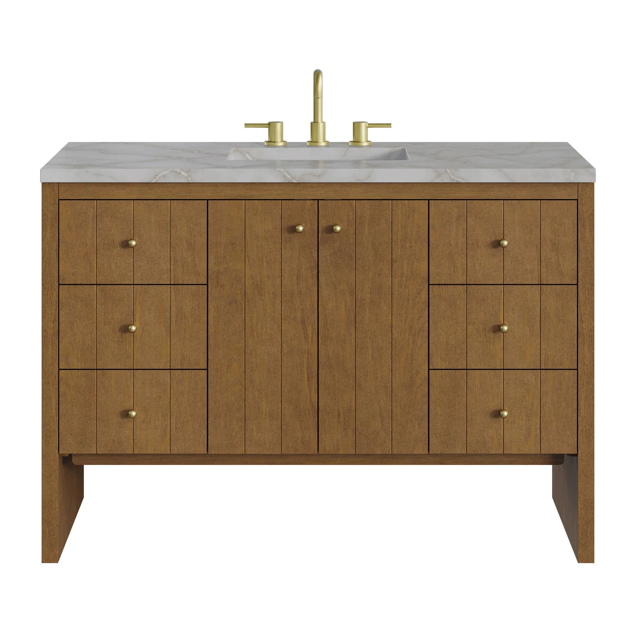 48" Hudson Single Vanity in Honey Oak w/FreePower Wireless Charger by James Martin Vanities-Victorian Silver Silestone