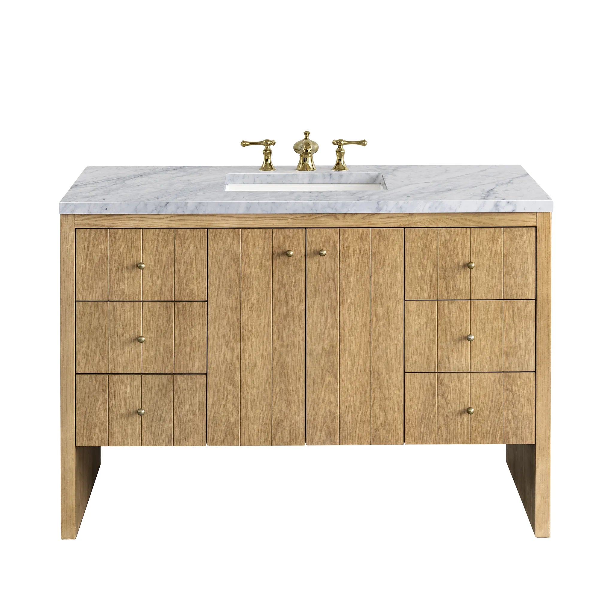 48" Hudson Single Vanity in Light Natural Oak-Carrara White Marble-8" Widespread image