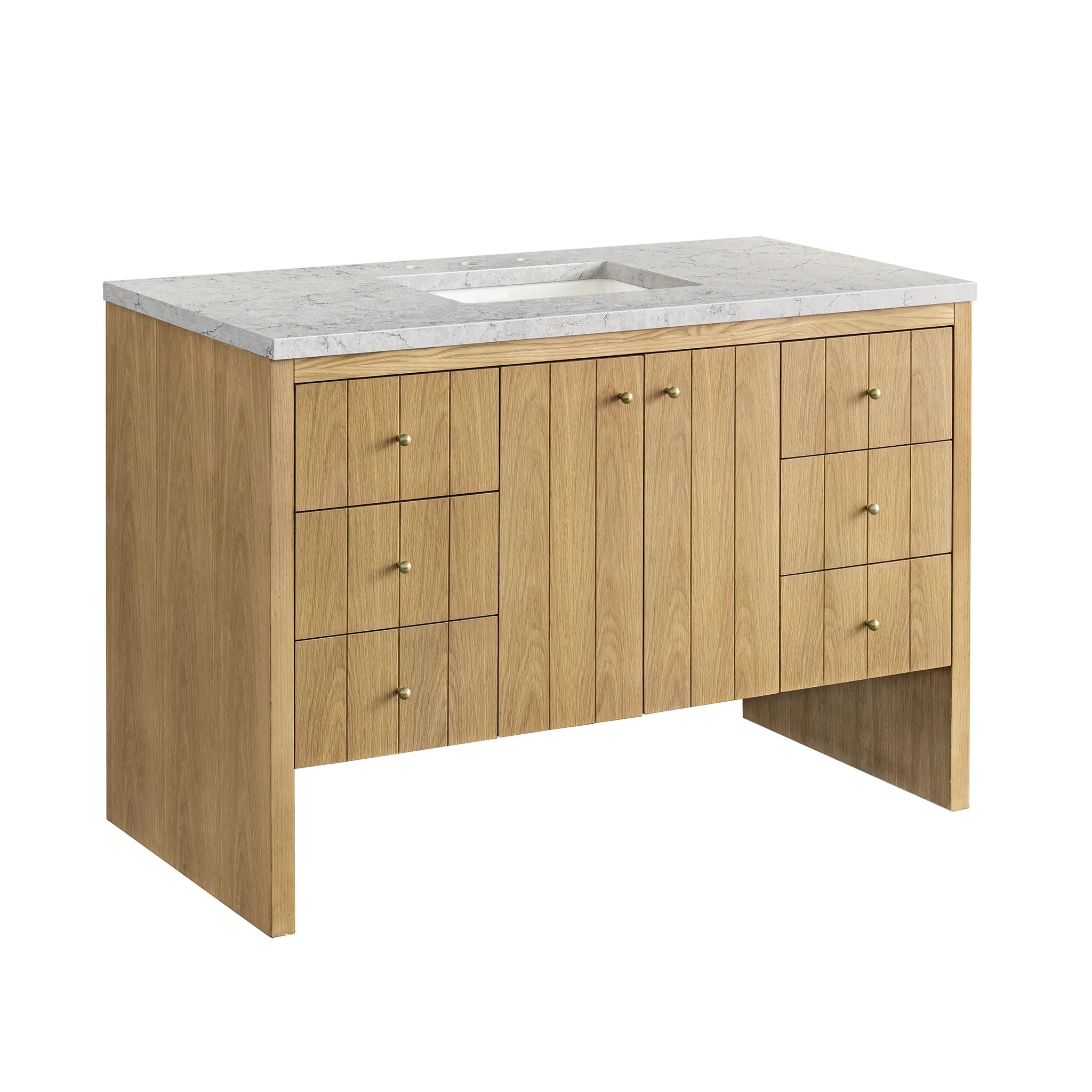48" Hudson Single Vanity in Light Natural Oak-Eternal Jasmine Pearl Silestone-8" Widespread image 5