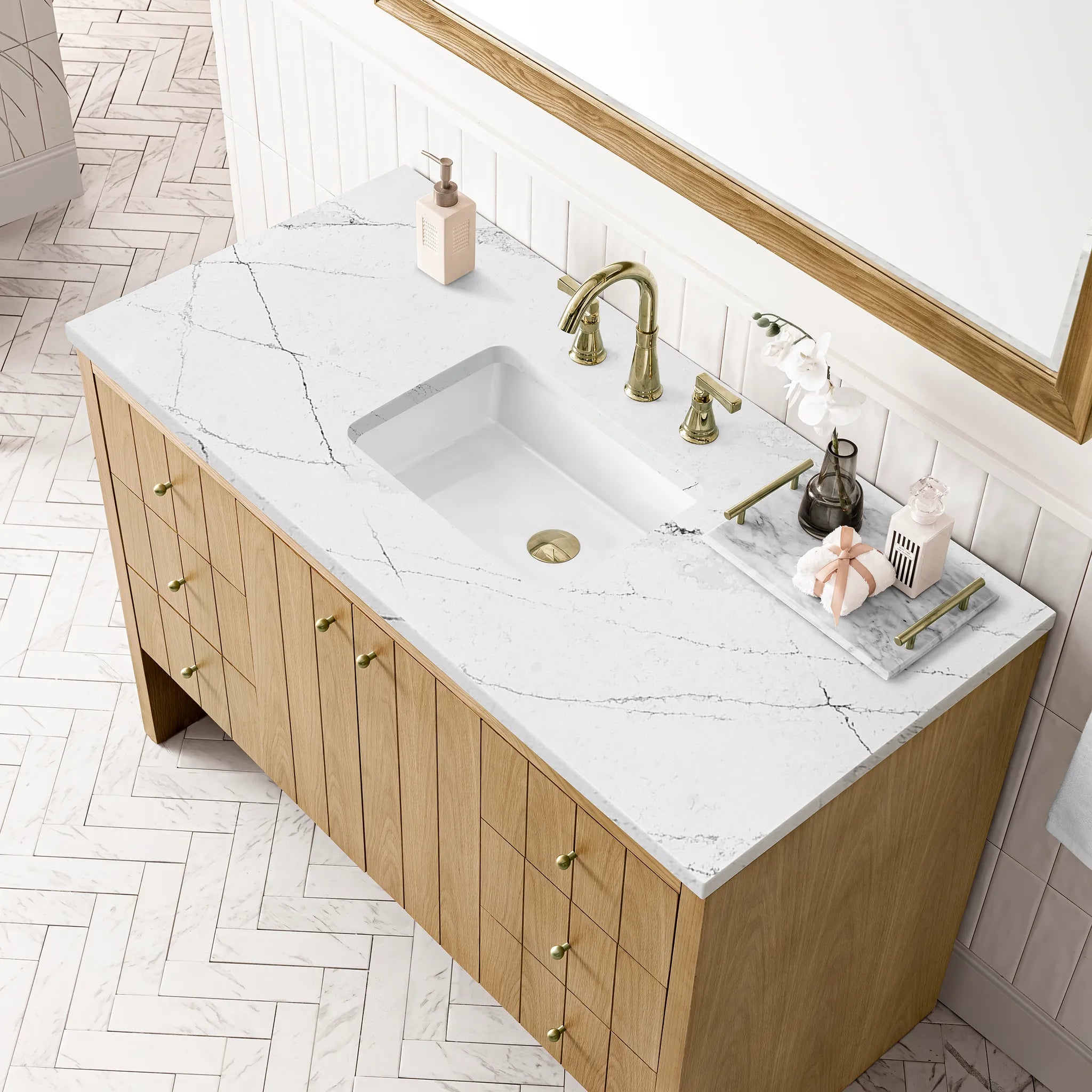 48" Hudson Single Vanity in Light Natural Oak-Ethereal Noctis Silestone-8" Widespread image 4