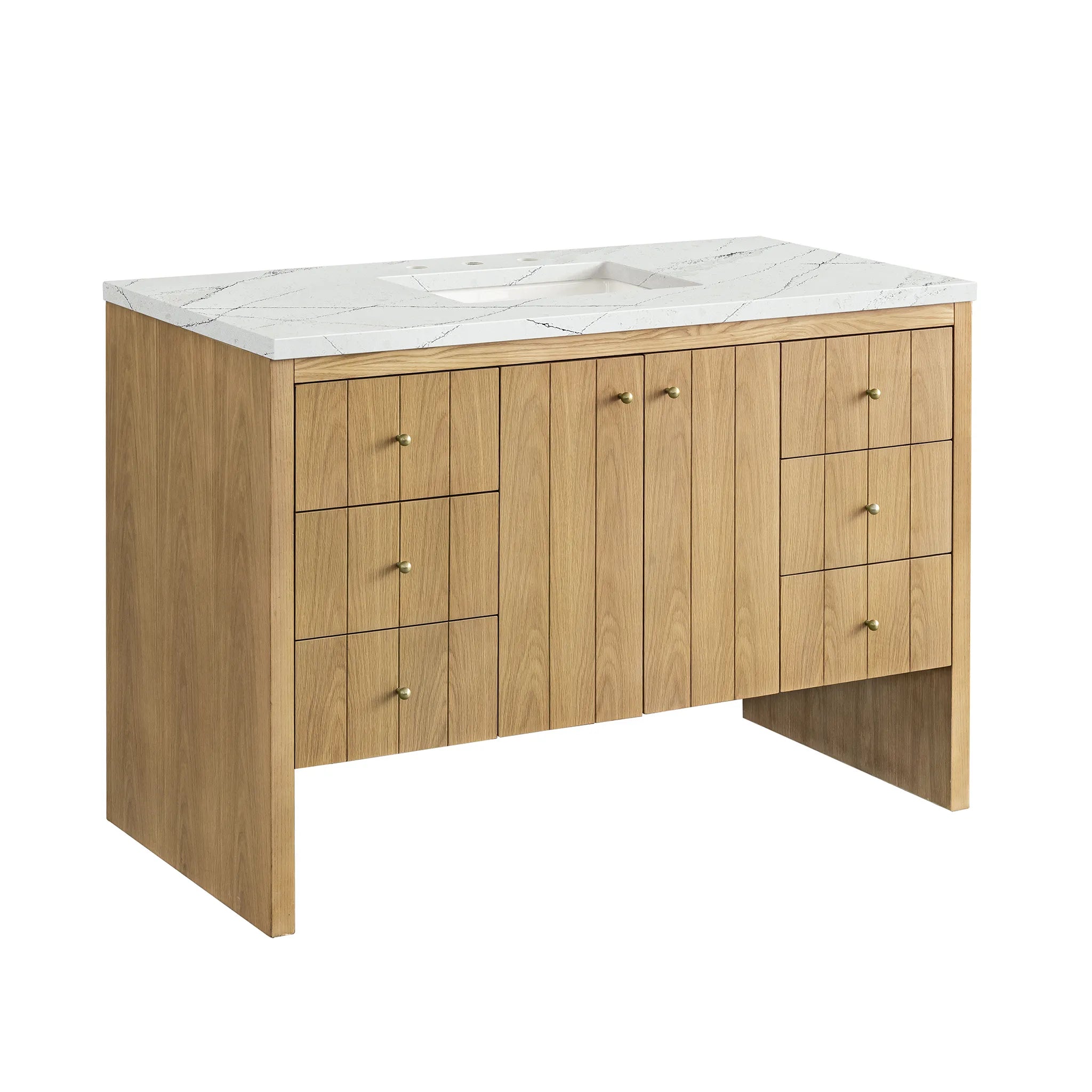 48" Hudson Single Vanity in Light Natural Oak-Ethereal Noctis Silestone-8" Widespread image 5