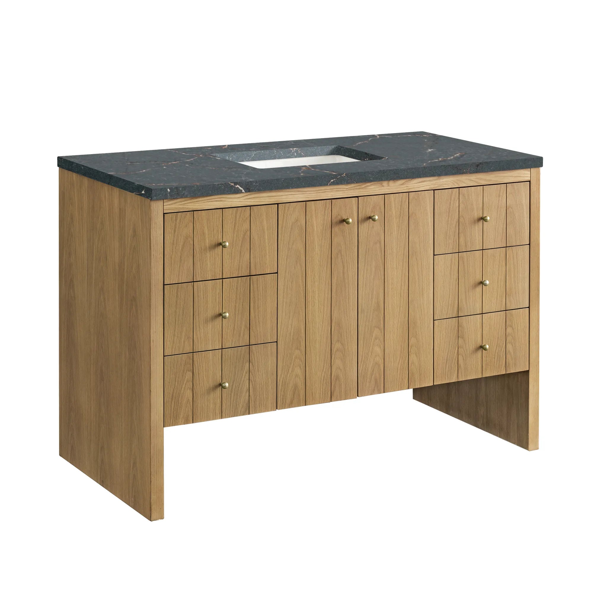 48" Hudson Single Vanity in Light Natural Oak-Parisien Bleu Silestone-8" Widespread image 5