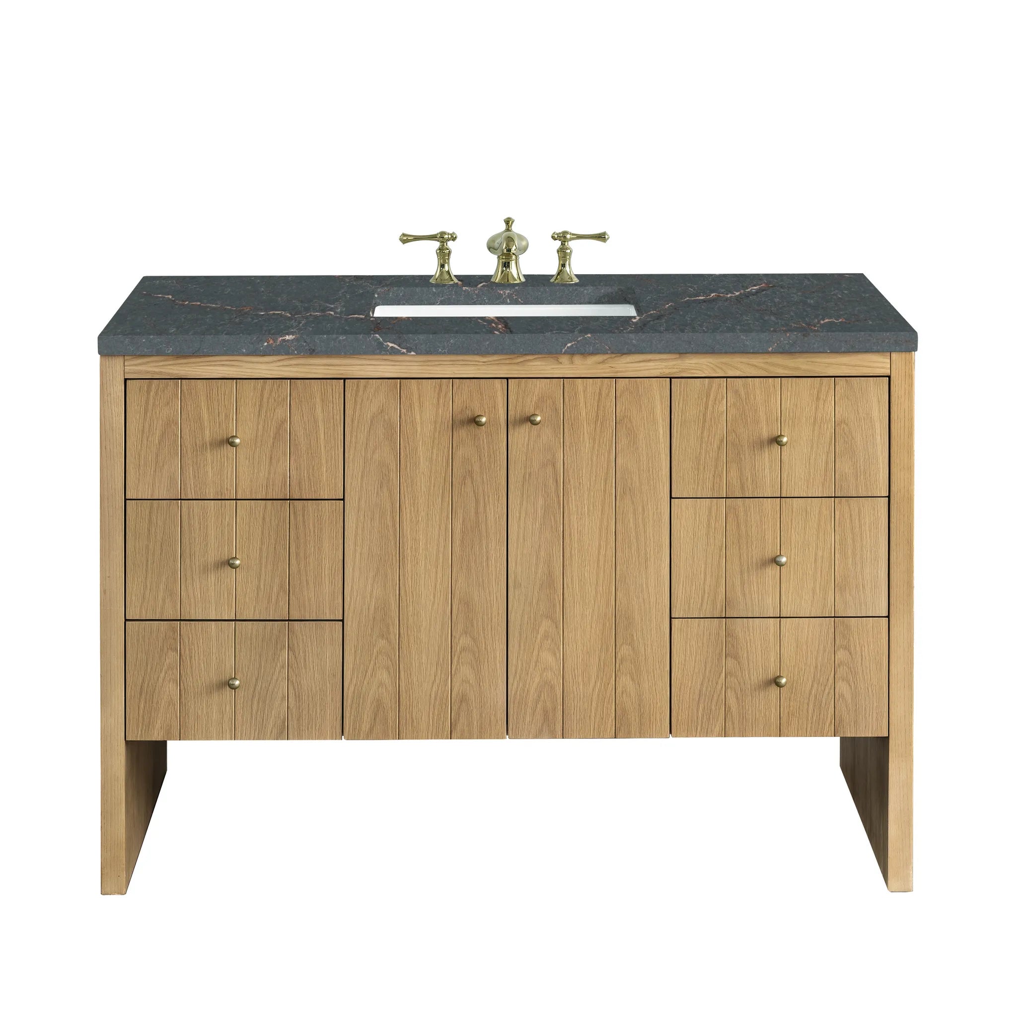48" Hudson Single Vanity in Light Natural Oak-Parisien Bleu Silestone-8" Widespread image