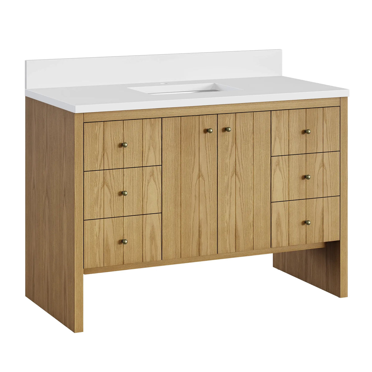 48 Hudson Single Vanity In Light Natural Oak Standard White Zeus Silestone Backsplash Single Hole 9