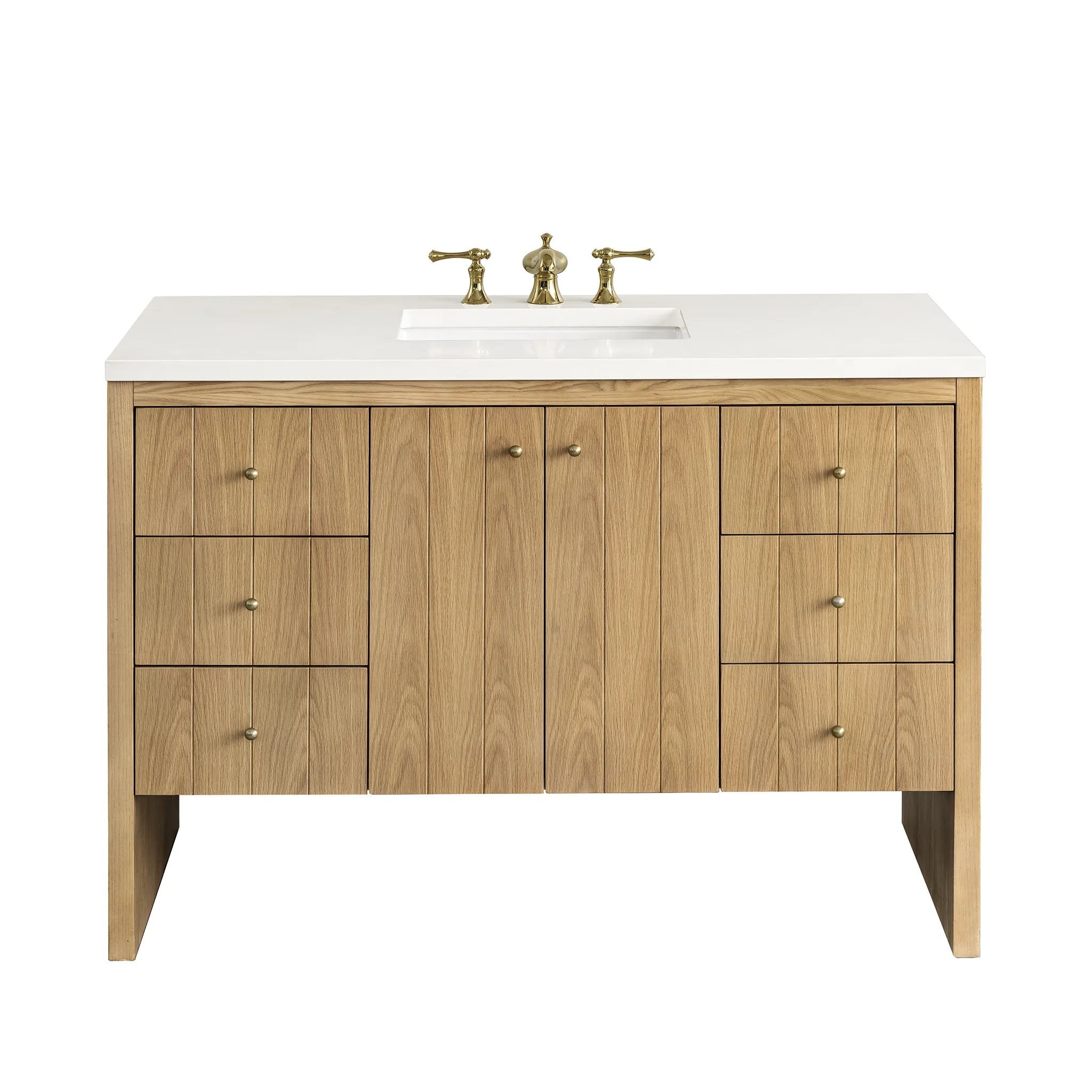 48" Hudson Single Vanity in Light Natural Oak-White Zeus Silestone-8" Widespread image 1
