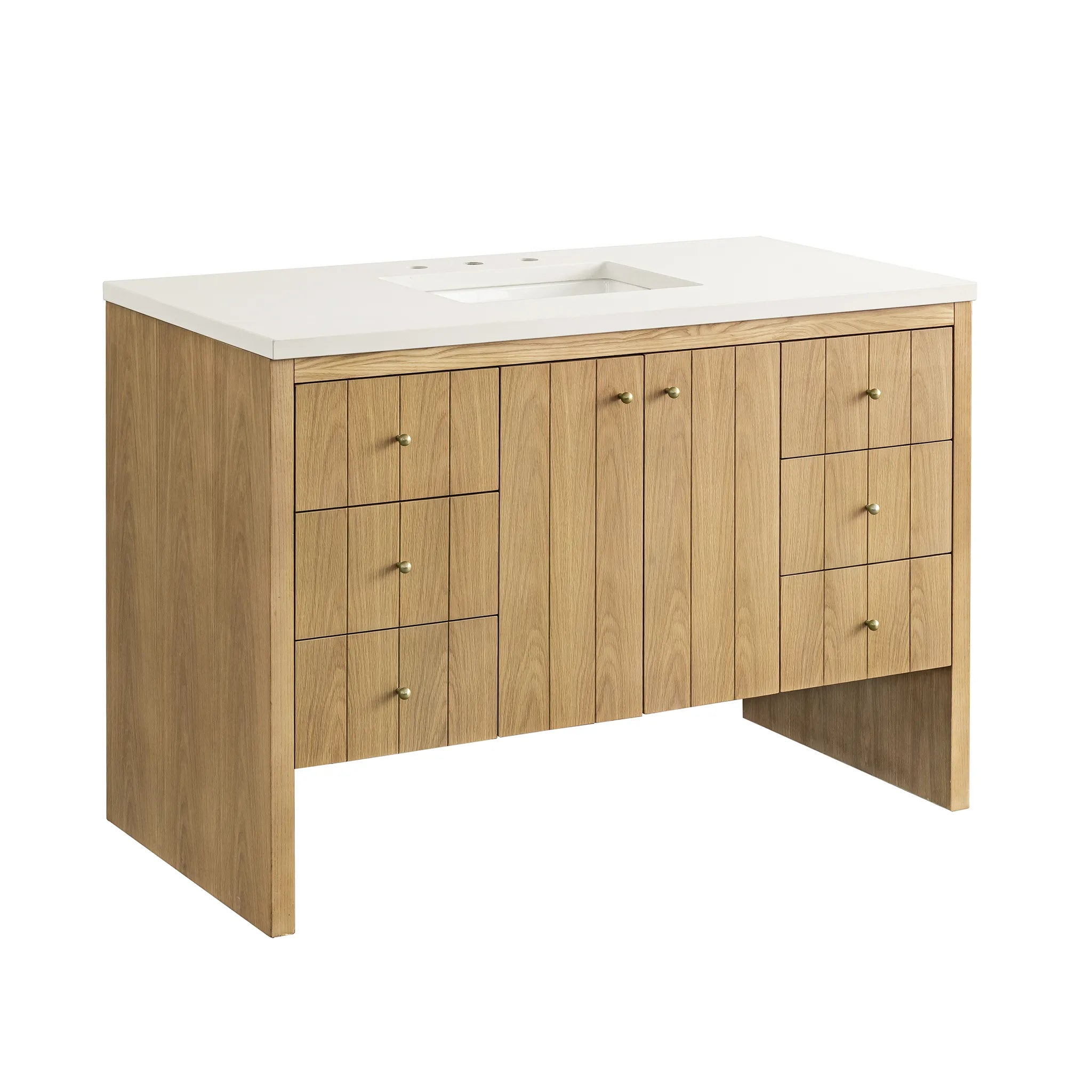48" Hudson Single Vanity in Light Natural Oak-White Zeus Silestone-8" Widespread image 8