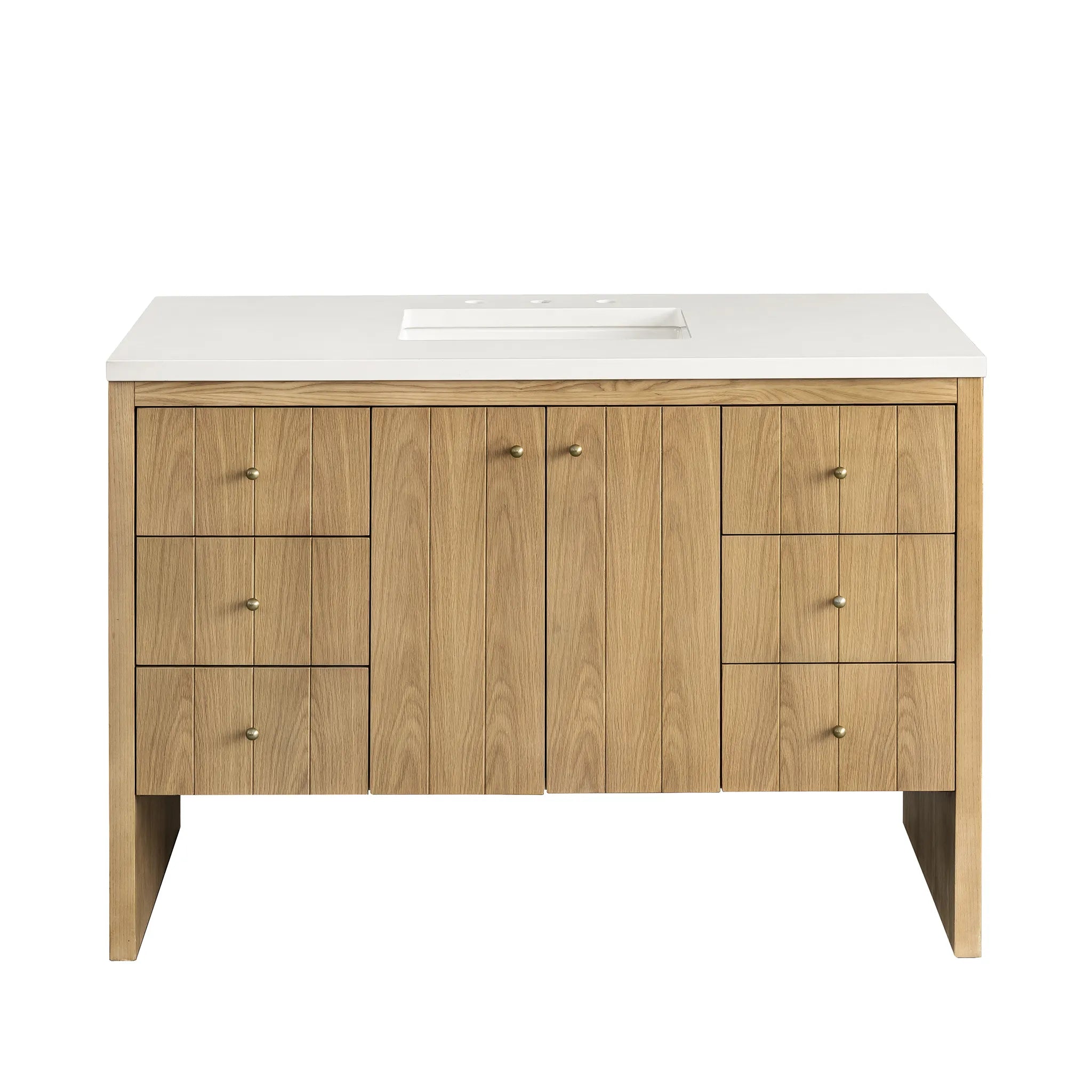 48" Hudson Single Vanity in Light Natural Oak-White Zeus Silestone-8" Widespread image