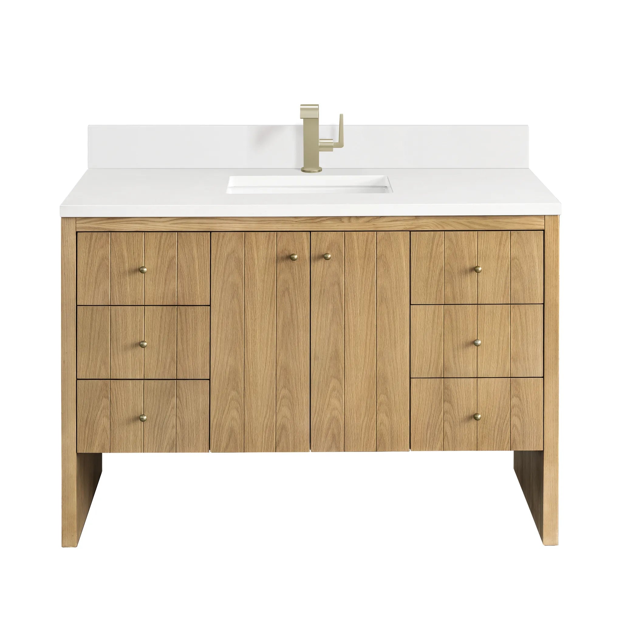 48" Hudson Single Vanity in Light Natural Oak-White Zeus Silestone & Backsplash-Single Hole image