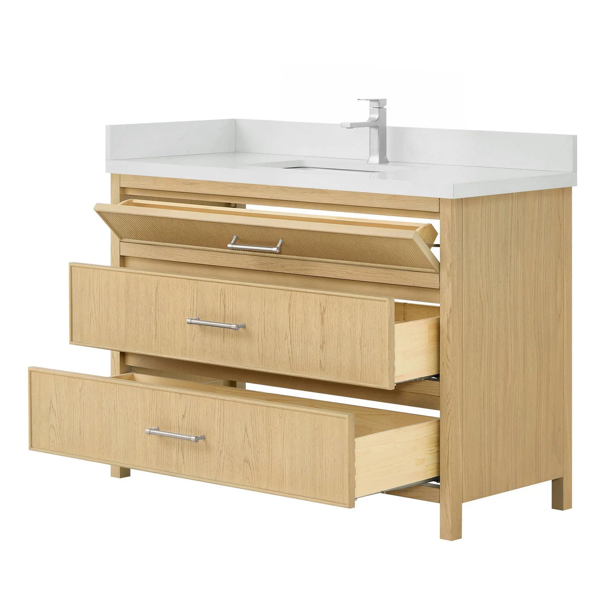 48" Isola Single Bathroom Vanity Scandinavian Oak Brushed Nickel Trim by wyndham View 3