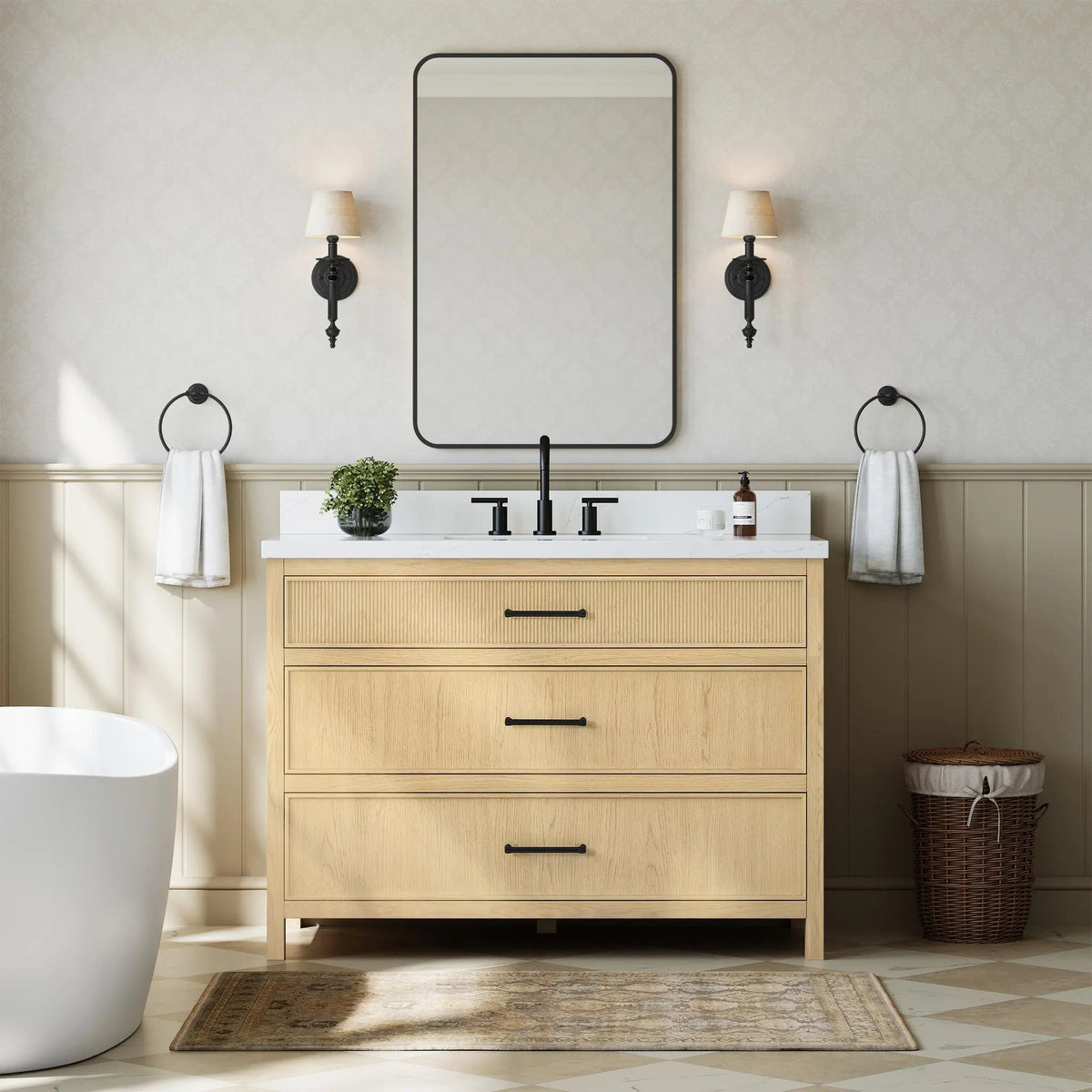 48" Isola Single Bathroom Vanity Scandinavian Oak Matte Black Trim by wyndham View 6