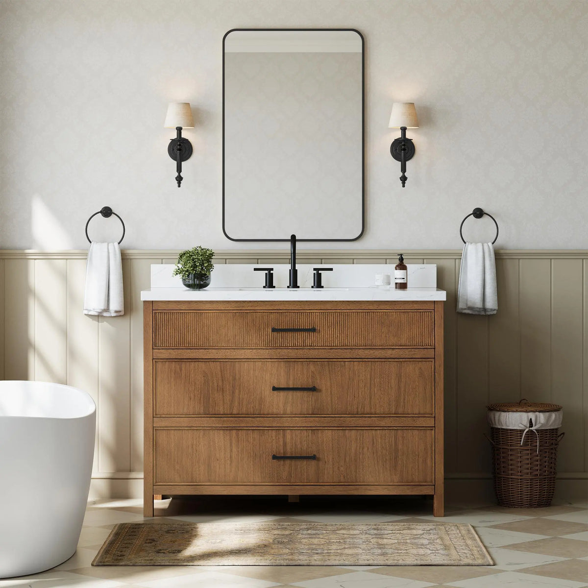 48" Isola Single Bathroom Vanity Toasted Walnut Matte Black Trim by wyndham View 6