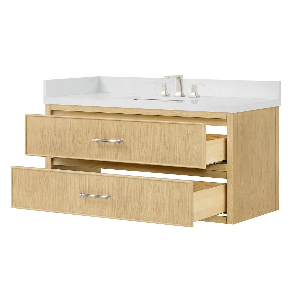 48" Isola Single Wall Mounted Bathroom Vanity Scandinavian Oak Brushed Nickel Trim by wyndham View 7