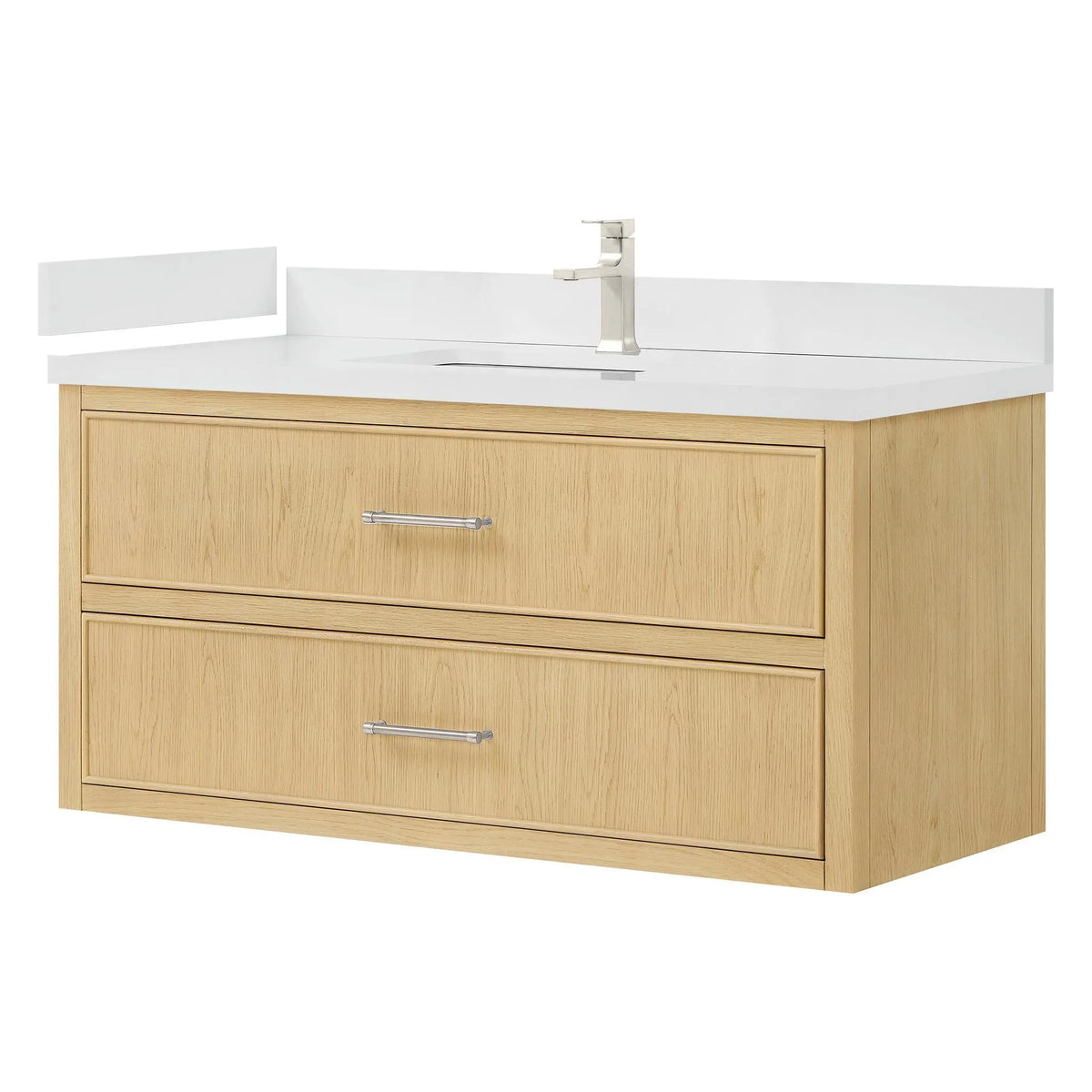 48" Isola Single Wall Mounted Bathroom Vanity Scandinavian Oak Brushed Nickel Trim by wyndham View 12