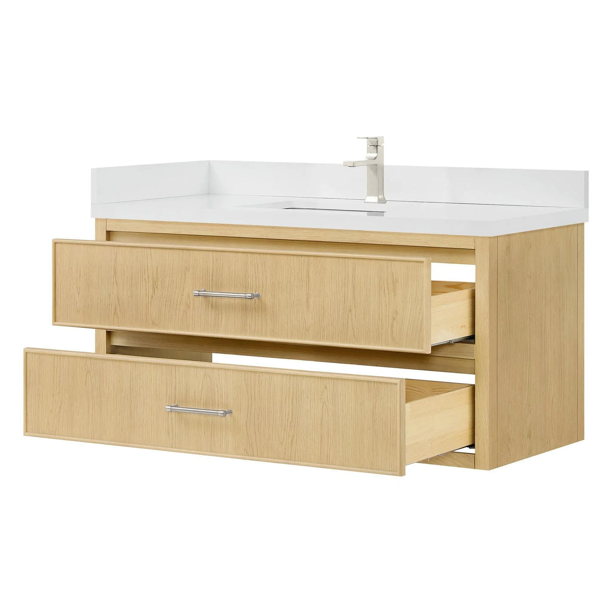 48" Isola Single Wall Mounted Bathroom Vanity Scandinavian Oak Brushed Nickel Trim by wyndham View 11