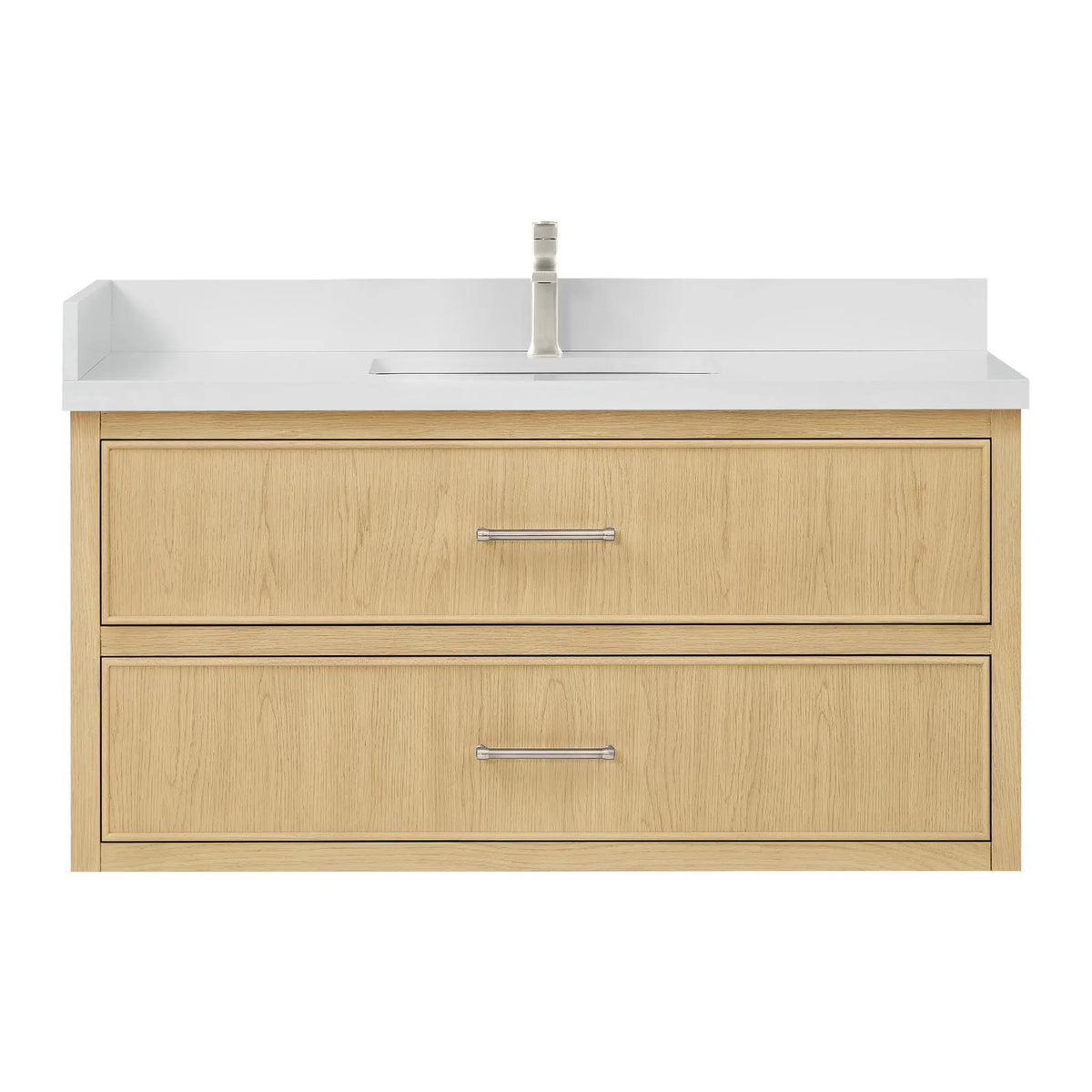 48" Isola Single Wall Mounted Bathroom Vanity Scandinavian Oak Brushed Nickel Trim by wyndham View 9