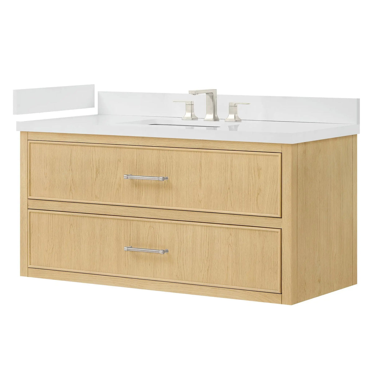 48" Isola Single Wall Mounted Bathroom Vanity Scandinavian Oak Brushed Nickel Trim by wyndham View 16