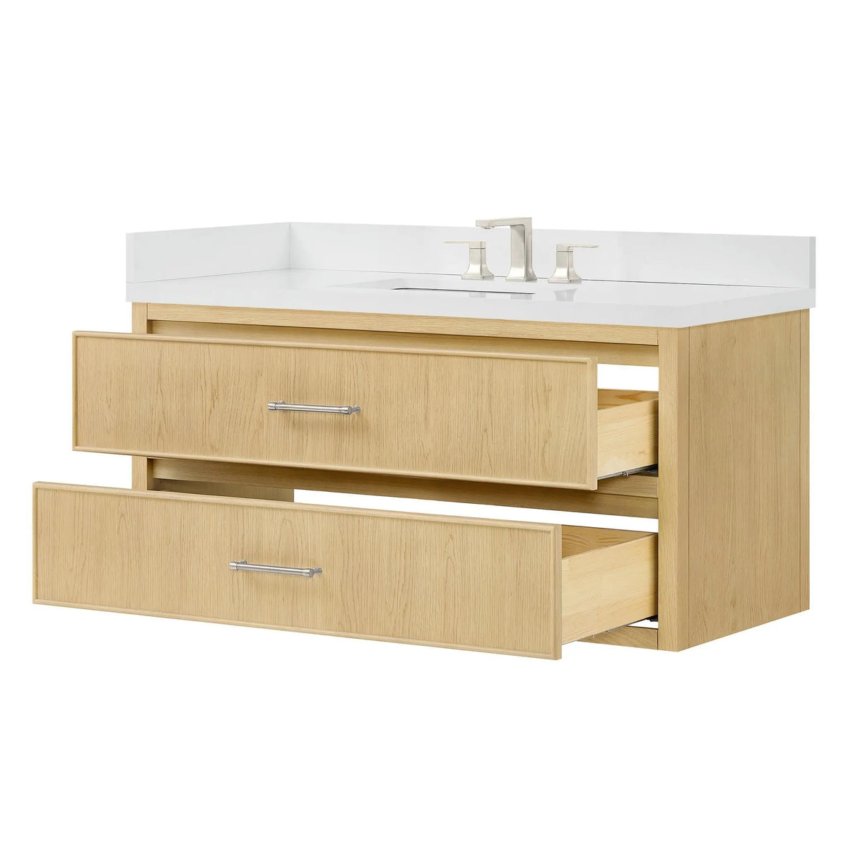 48" Isola Single Wall Mounted Bathroom Vanity Scandinavian Oak Brushed Nickel Trim by wyndham View 15