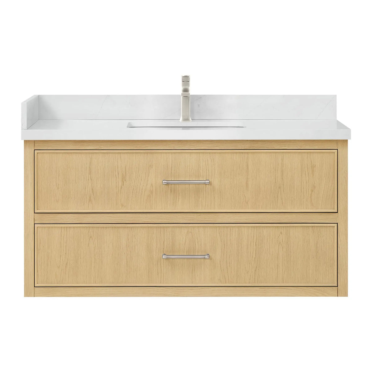 48" Isola Single Wall Mounted Bathroom Vanity Scandinavian Oak Brushed Nickel Trim by wyndham View 1
