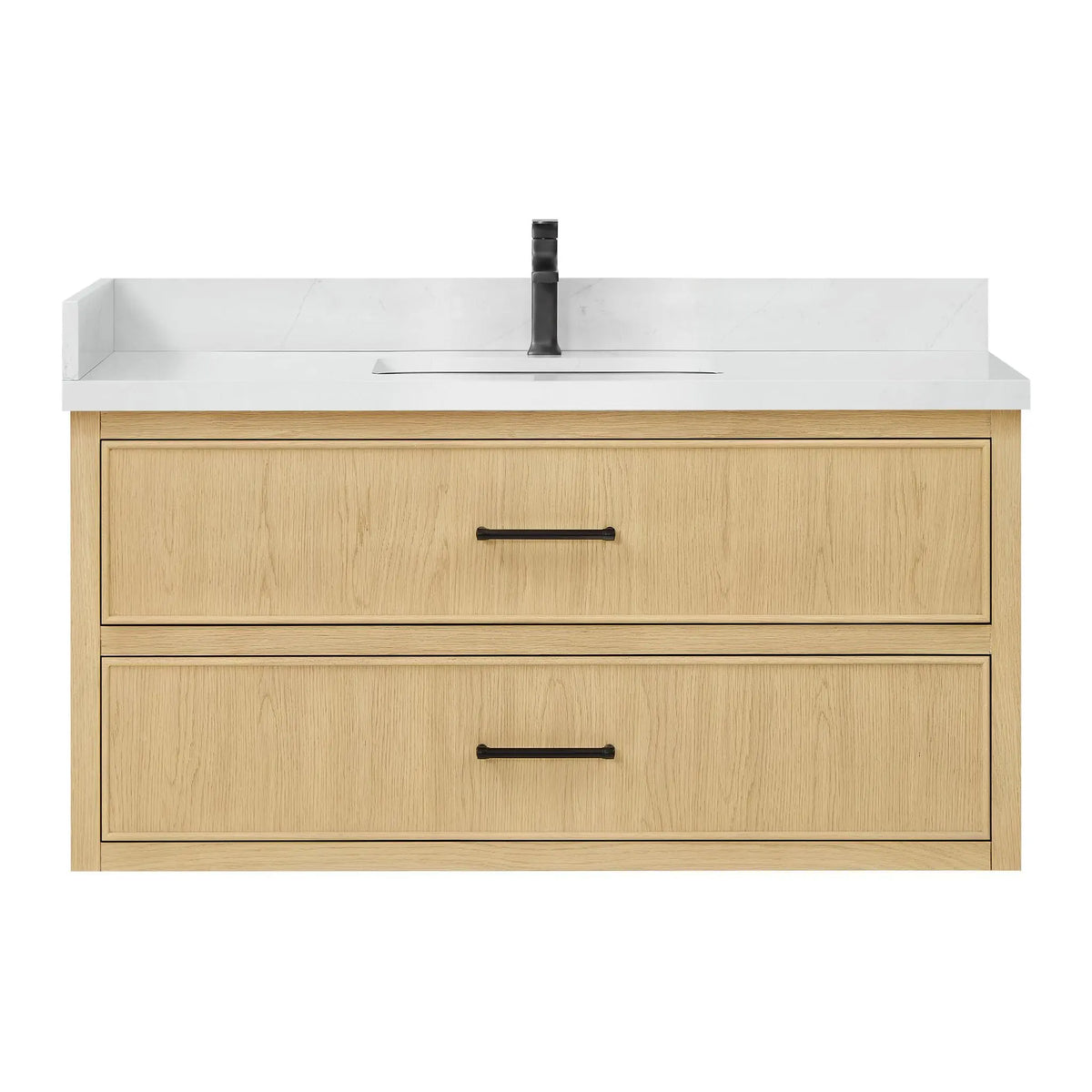 48" Isola Single Wall Mounted Bathroom Vanity Scandinavian Oak Matte Black Trim by wyndham View 1