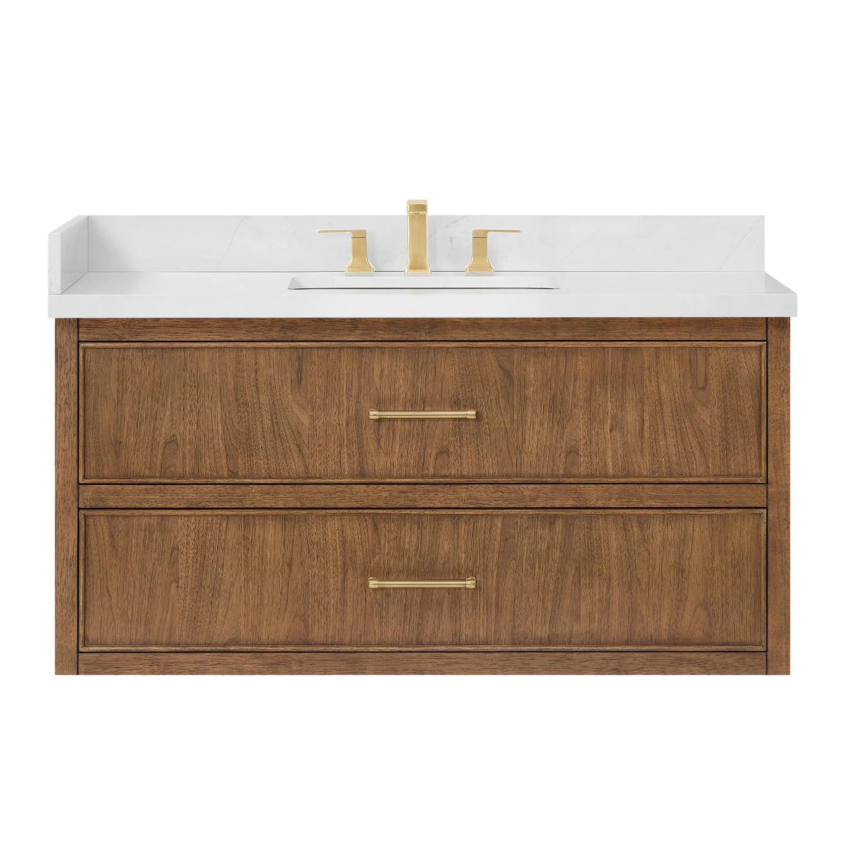 48" Isola Single Wall Mounted Bathroom Vanity Toasted Walnut Satin Bronze Trim by wyndham View 5