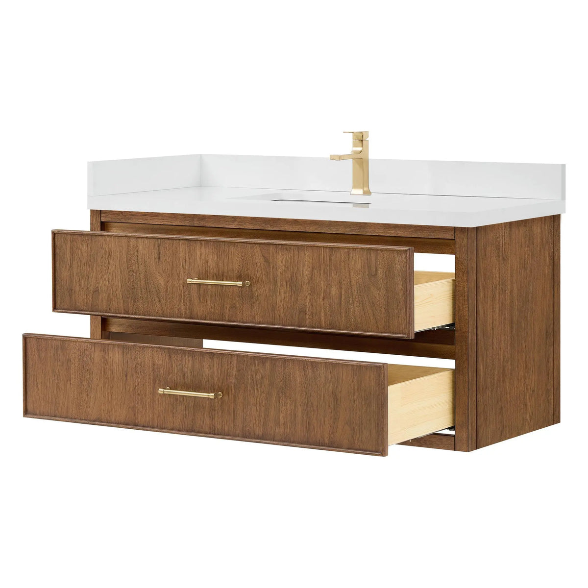 48" Isola Single Wall Mounted Bathroom Vanity Toasted Walnut Satin Bronze Trim by wyndham View 11