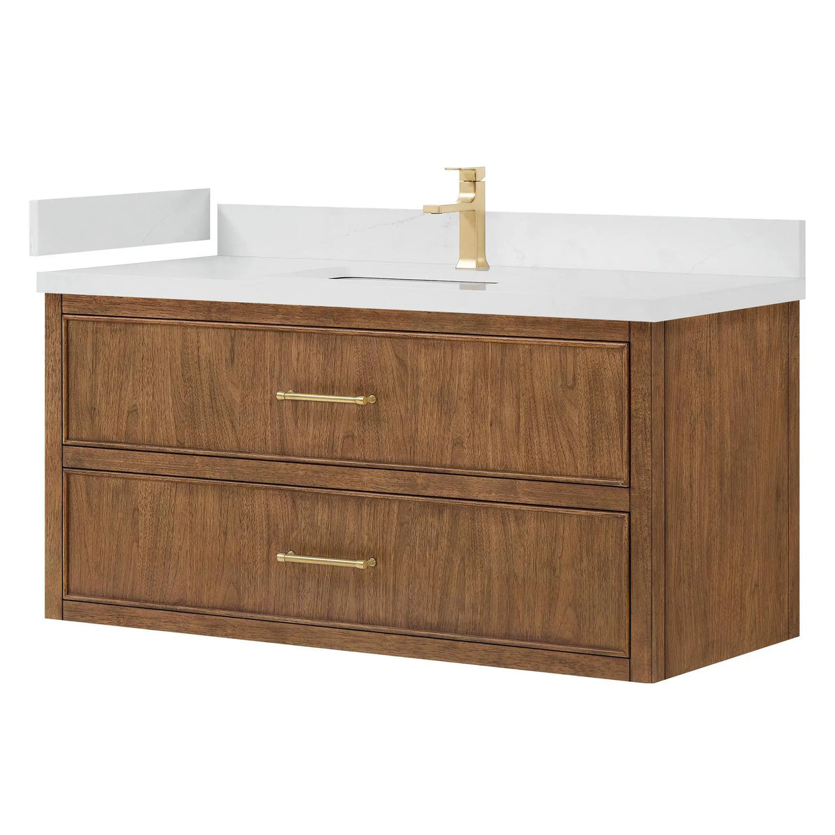 48" Isola Single Wall Mounted Bathroom Vanity Toasted Walnut Satin Bronze Trim by wyndham View 4