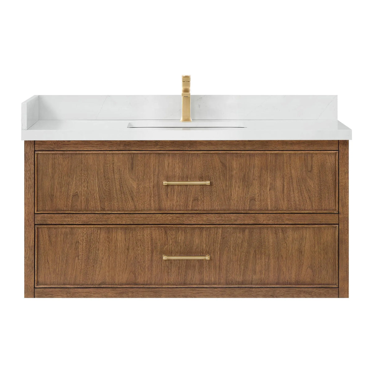 48" Isola Single Wall Mounted Bathroom Vanity Toasted Walnut Satin Bronze Trim by wyndham View 1