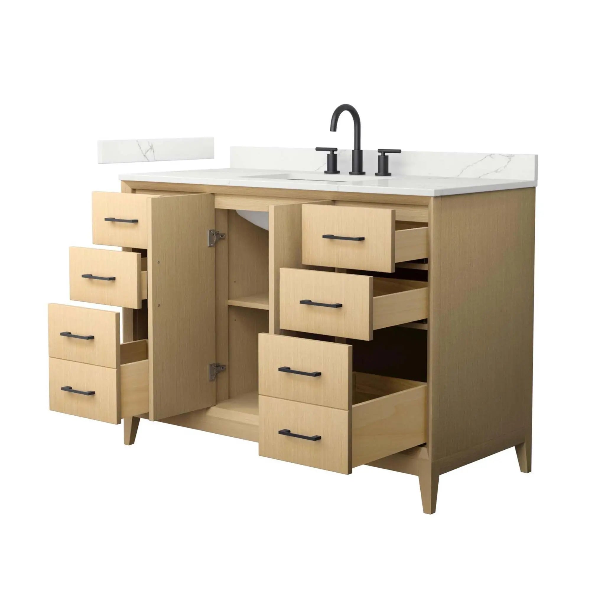 48" Janna Single Bathroom Vanity in White Oak with Matte Black Trim by Wyndham