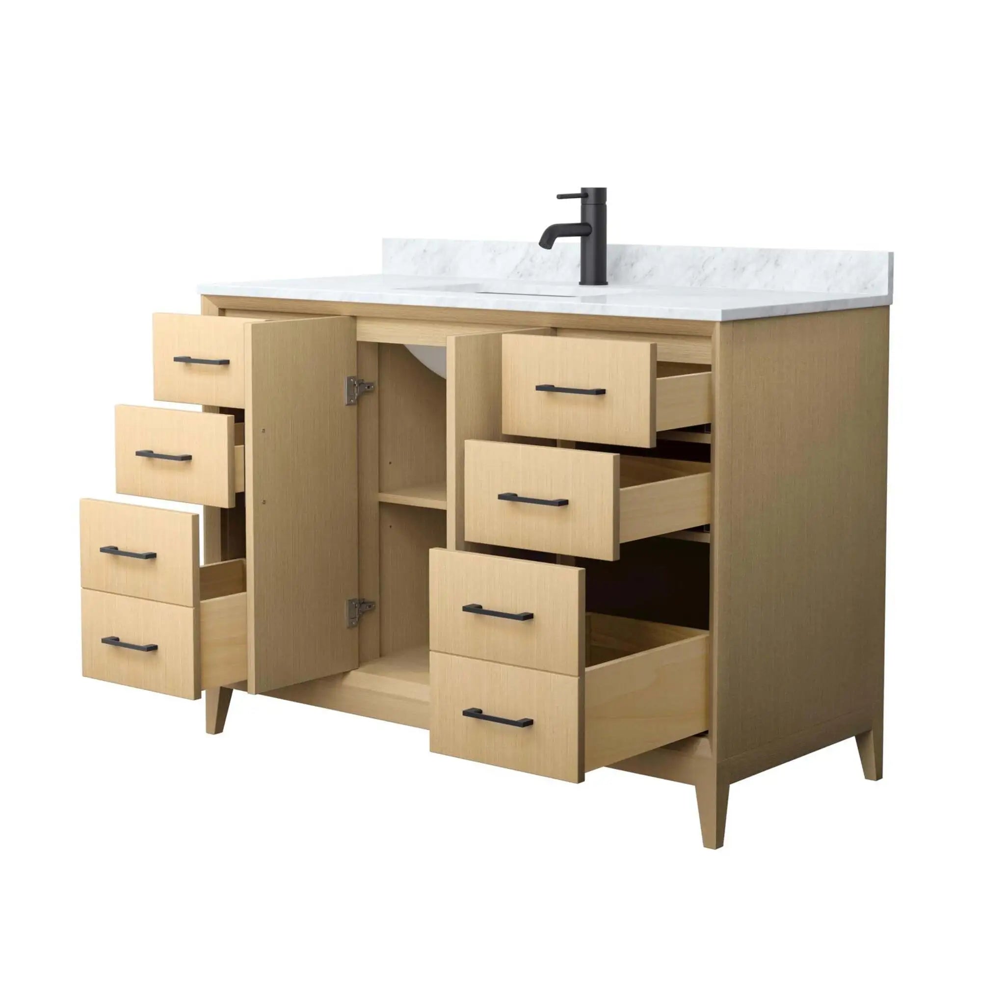 48" Janna Single Bathroom Vanity in White Oak with Matte Black Trim by Wyndham