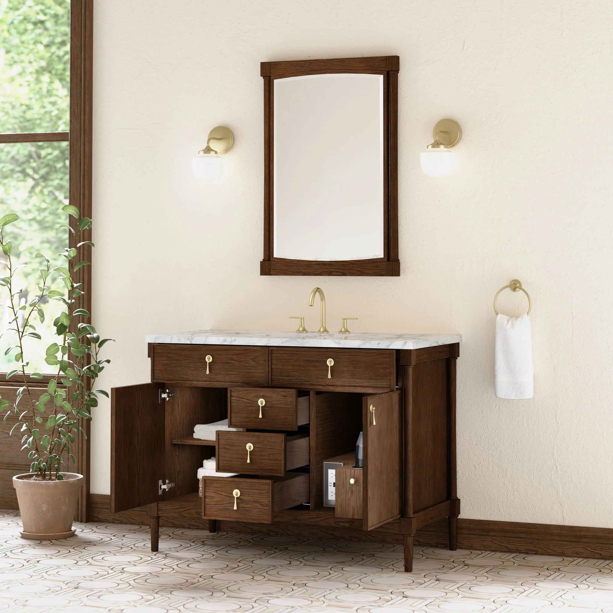 48" Kinnsden Single Vanity in Sable Oak by James Martin Vanities-Carrara White Marble 3